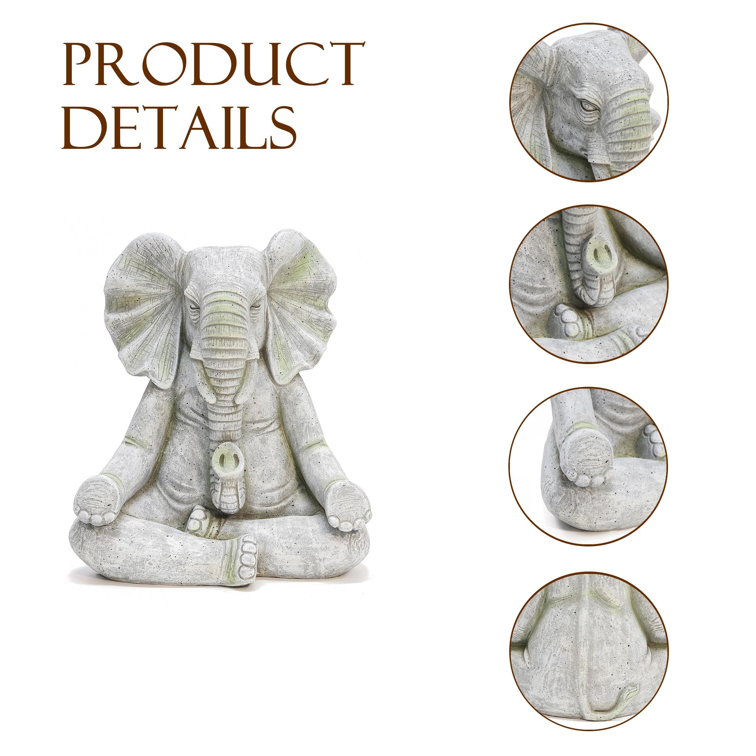 LuxenHome 16.93" LuxenHome Gray MgO Meditating Elephant Statue