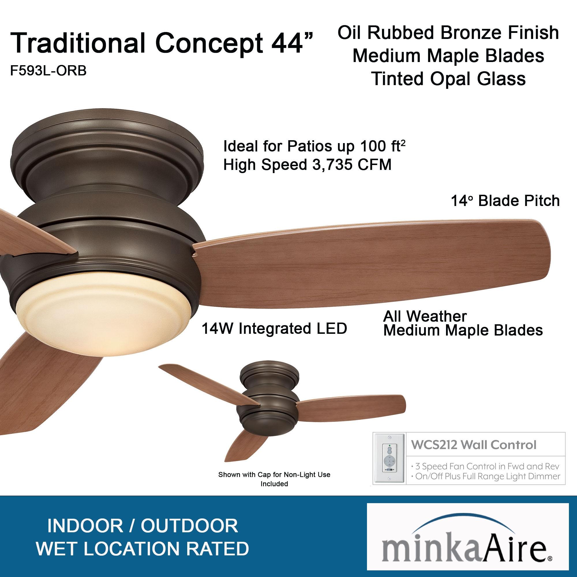 44" Concept II 3 - Blade Outdoor LED Propeller Ceiling Fan with Wall Control and Light Kit Included