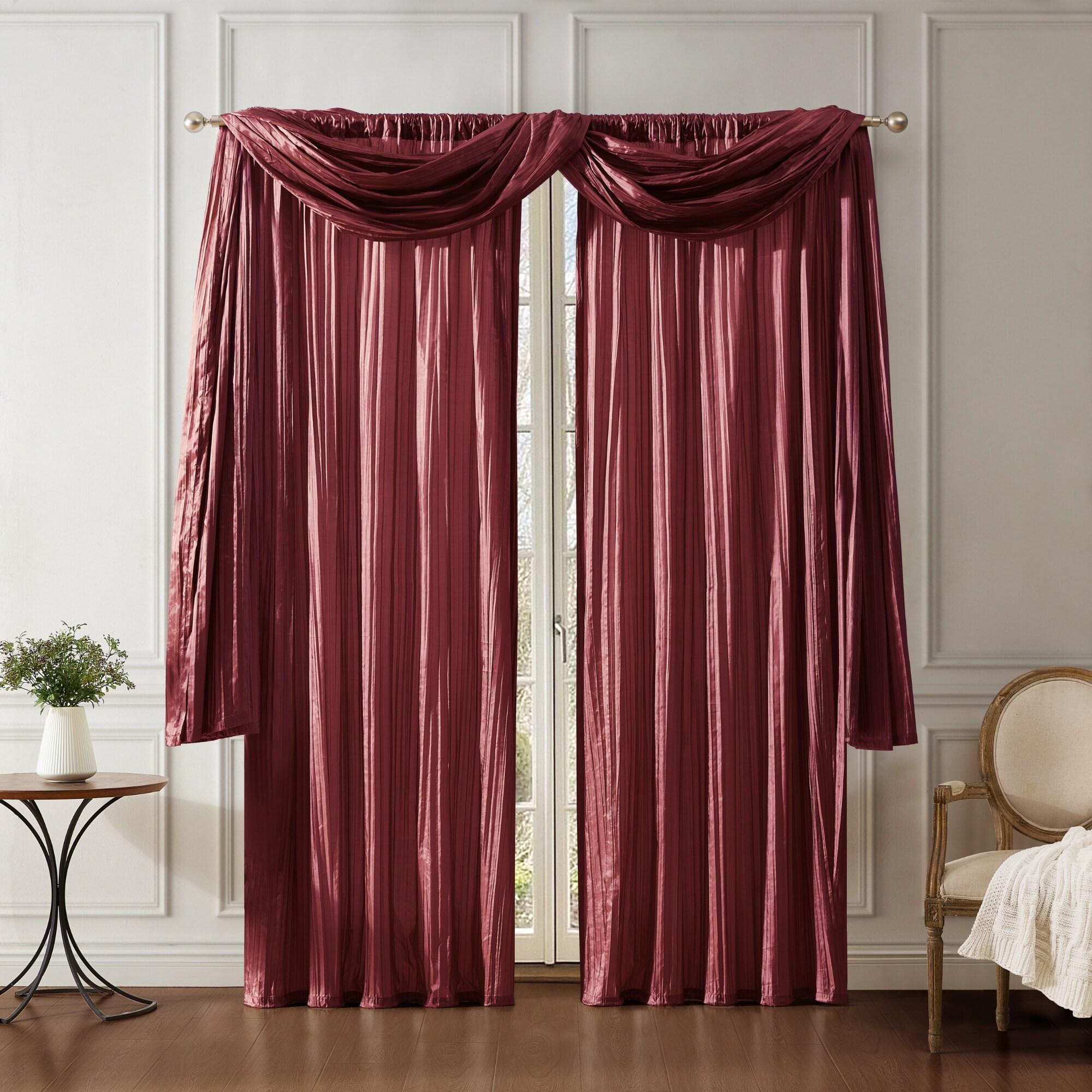 Athena Faux Silk Window Curtain and Scarf Set - 52" x 84" - Red - Elrene Home Fashions