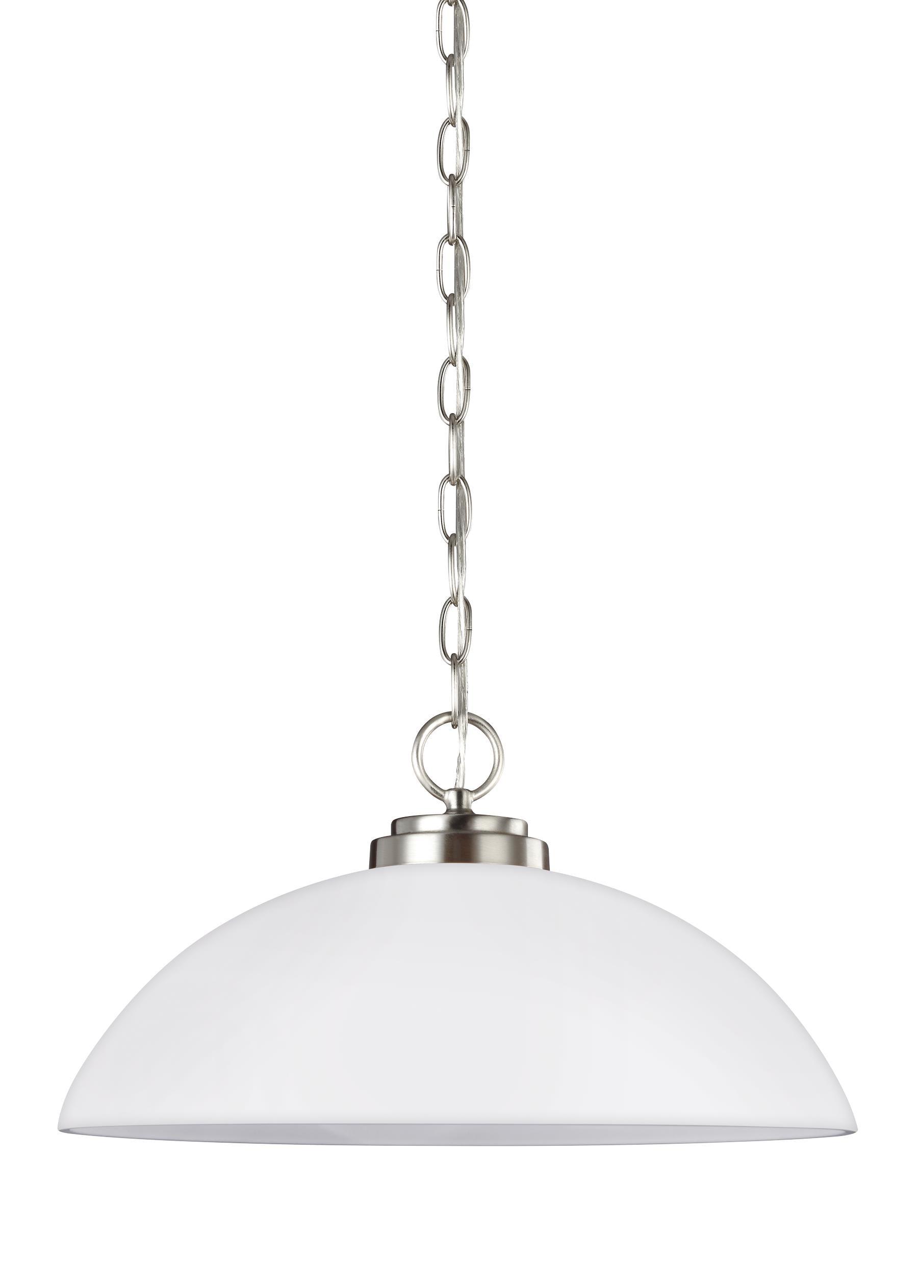 Progress Lighting, Classic Collection, 1-Light Pendant, Brushed Nickel, Etched Glass Shade