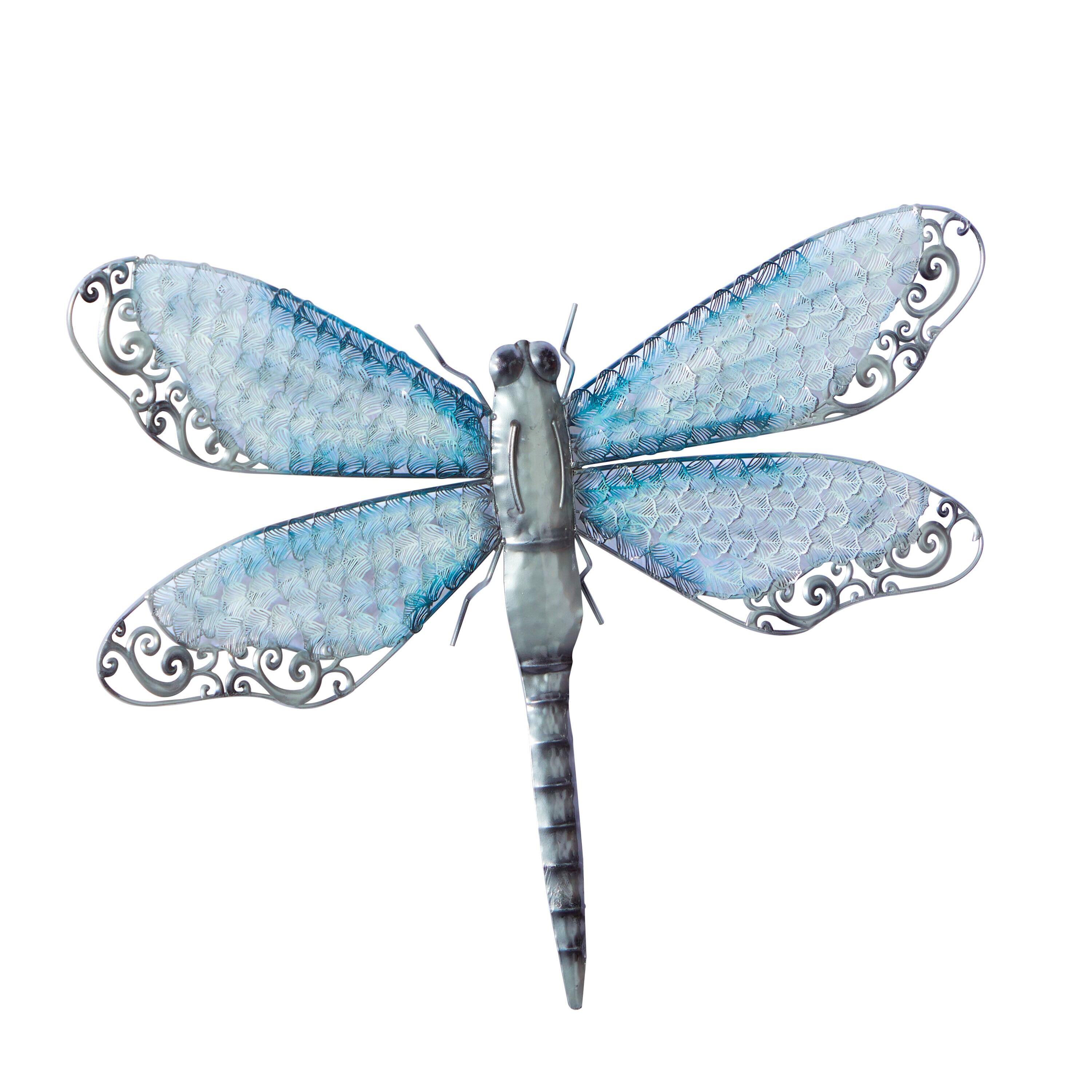 Blue and Grey Metal Dragonfly Wall Sculpture for Indoor/Outdoor