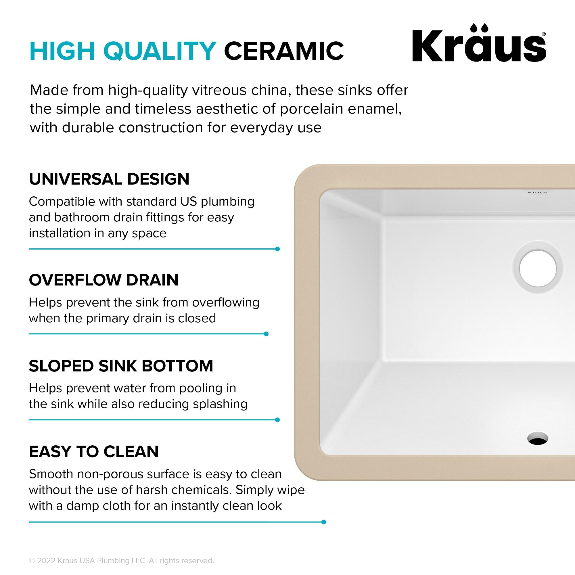 KRAUS Elavo. Rectangular Porcelain Ceramic Undermount Bathroom Sink In White With Overflow Drain, KCU-242