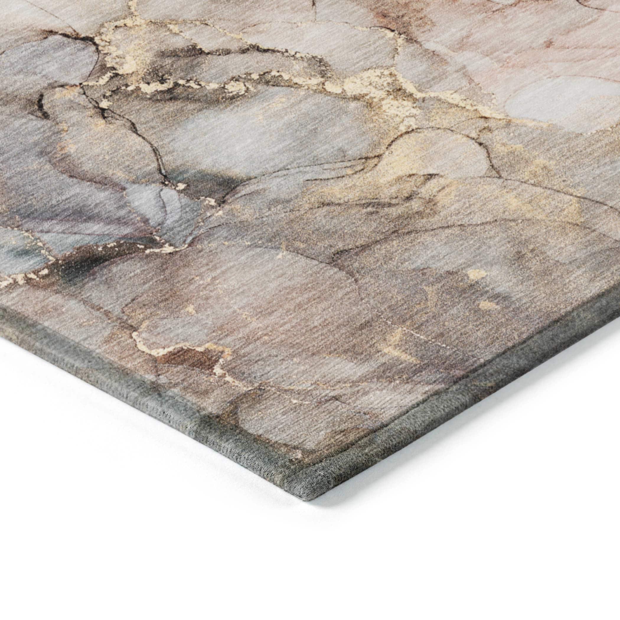 Beige and Multicolor Synthetic 8' x 10' Washable Area Rug