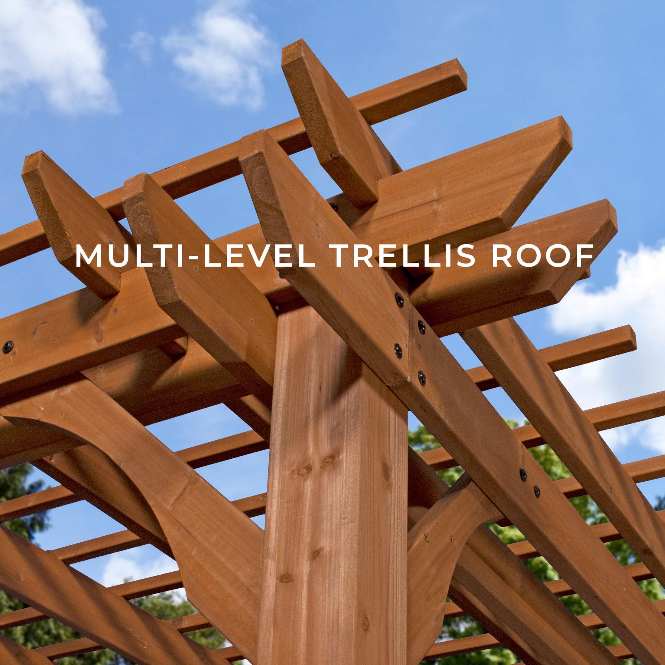 Backyard Discovery Beaumont 12'x10' Cedar Wood Patio Pergola Kit, Trellis Roof, PowerPort
