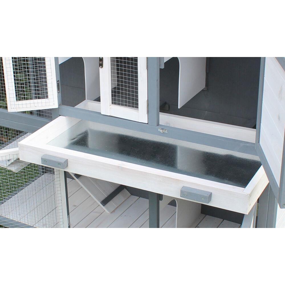 Hanover Outdoor Wooden 2-Story Rabbit Hutch with 2 Ramps, Wire Mesh Run and Removable Tray 4 Ft. W x 1.6 Ft. D x 3.4 Ft. H