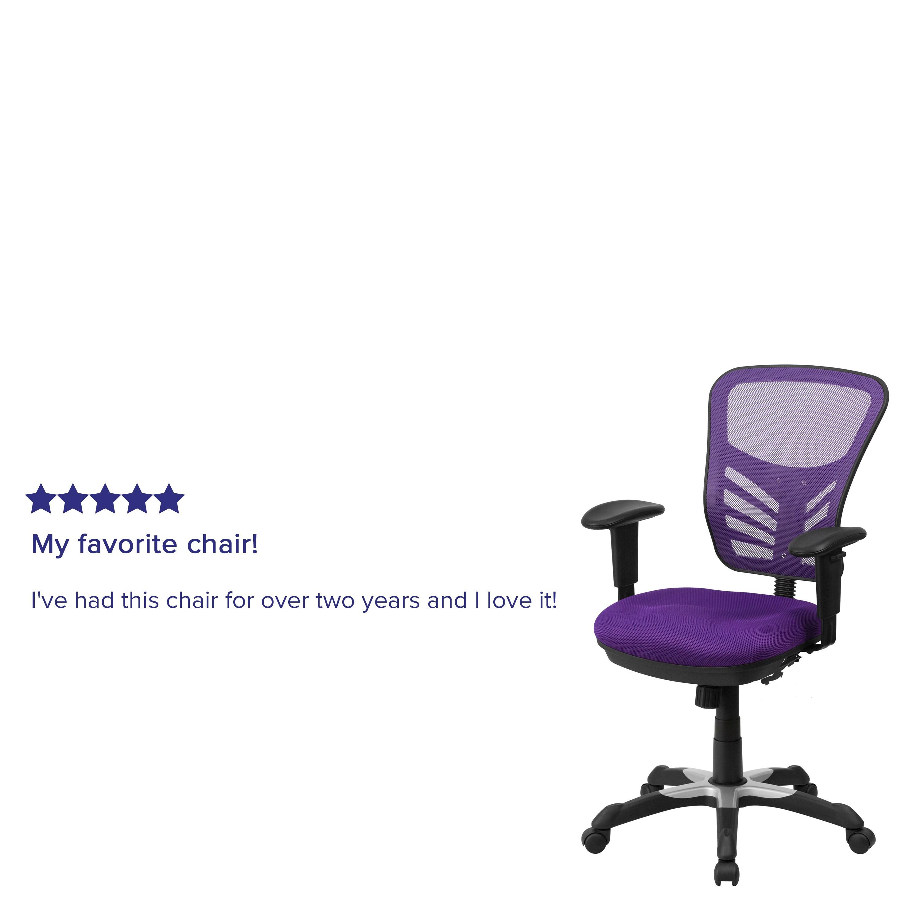 Flash Furniture Nicholas Mid-Back Purple Mesh Multifunction Executive Swivel Ergonomic Office Chair with Adjustable Arms