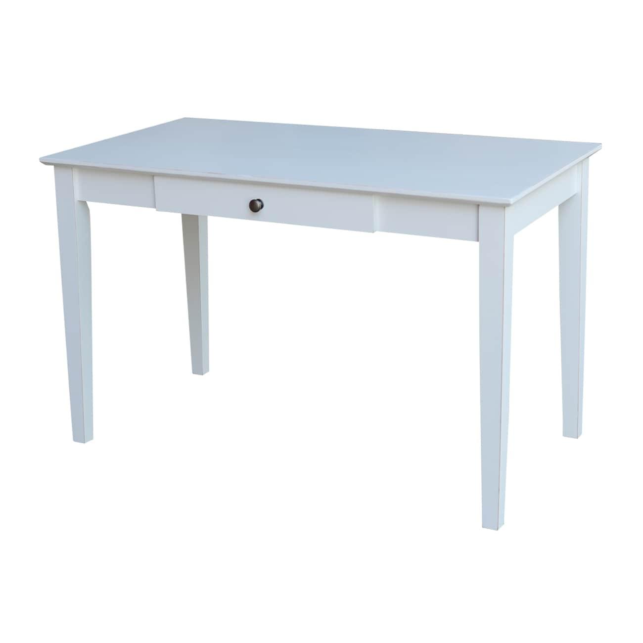 48" Writing Desk Beach White - International Concepts: Modern Hardwood Frame, Painted Finish, 26" Depth, Drawer Storage