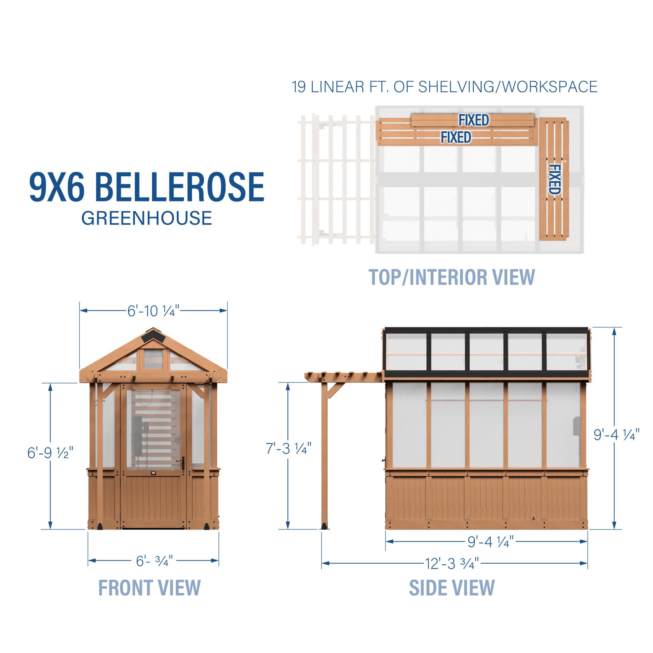 Backyard Discovery Bellerose 9' x 6' Cedar Wood and Polycarbonate Greenhouse Kit, Pergola