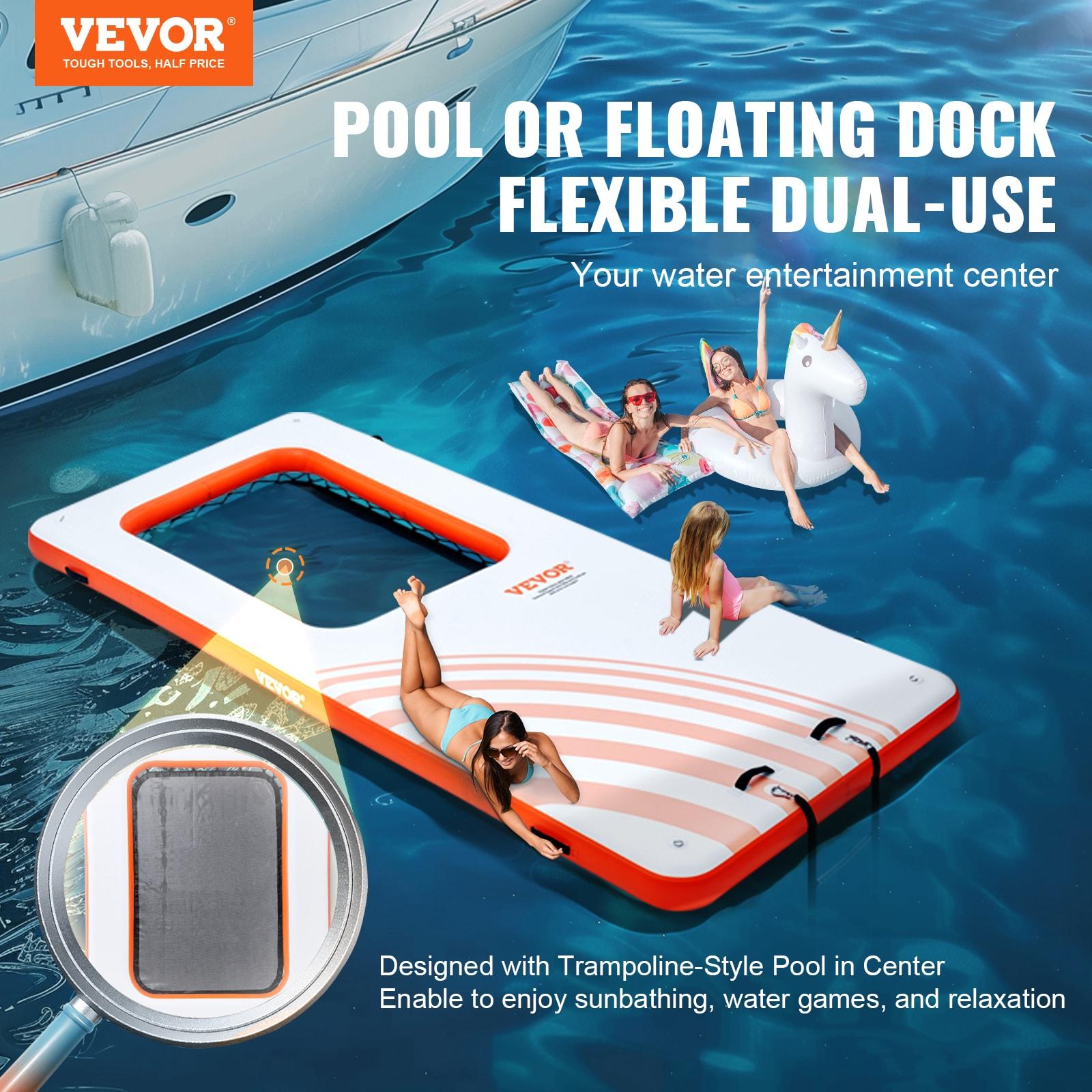 Stellweilan Tessberg 15x6.5FT Inflatable Dock Platform with 4*6FT Trampoline Mesh Pool, Floating Platform Water Mat