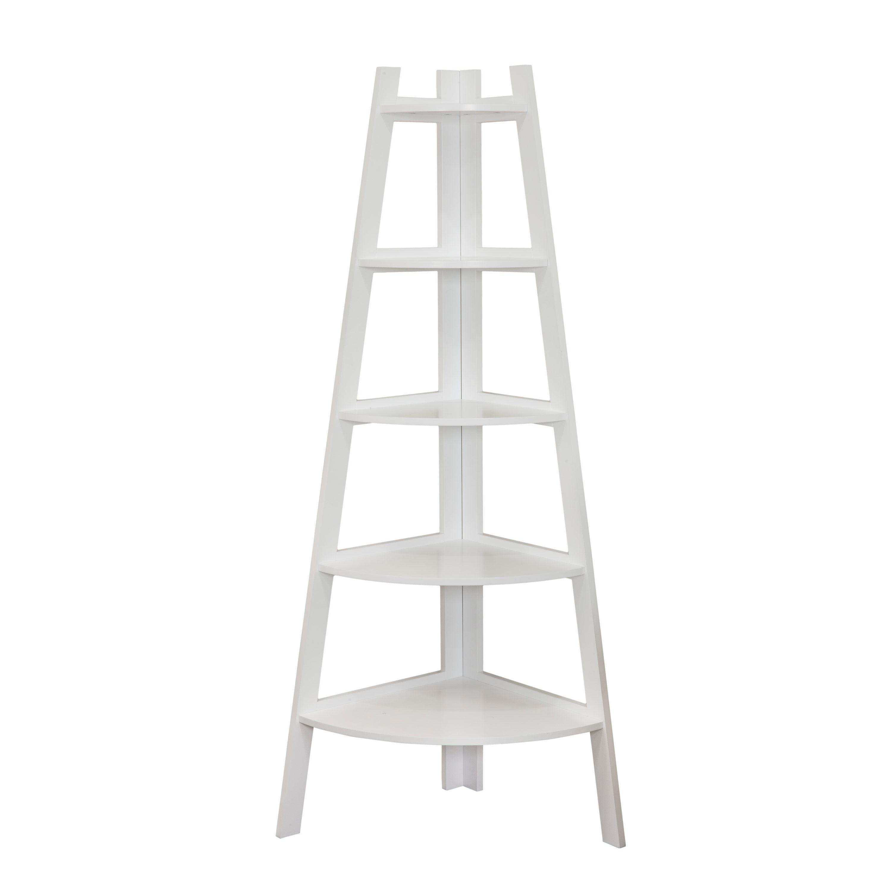 63" x 26.5" Five-Tier Pyramid Corner Ladder Shelf White - Danya B.: Modern Display, MDF Wood, Open Shelves