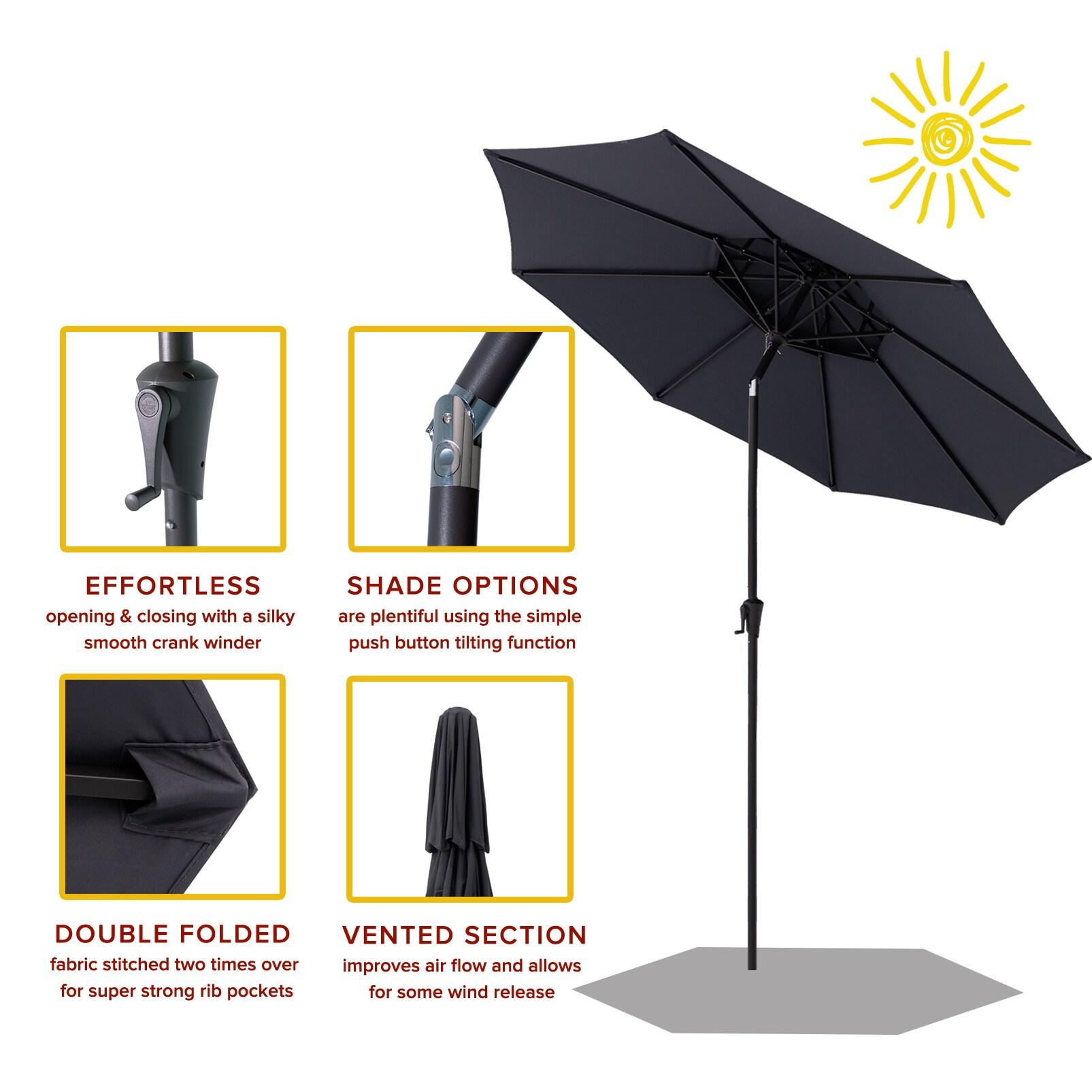 9 ft Dark Gray Aluminum Market Patio Umbrella with Push-Button Tilt