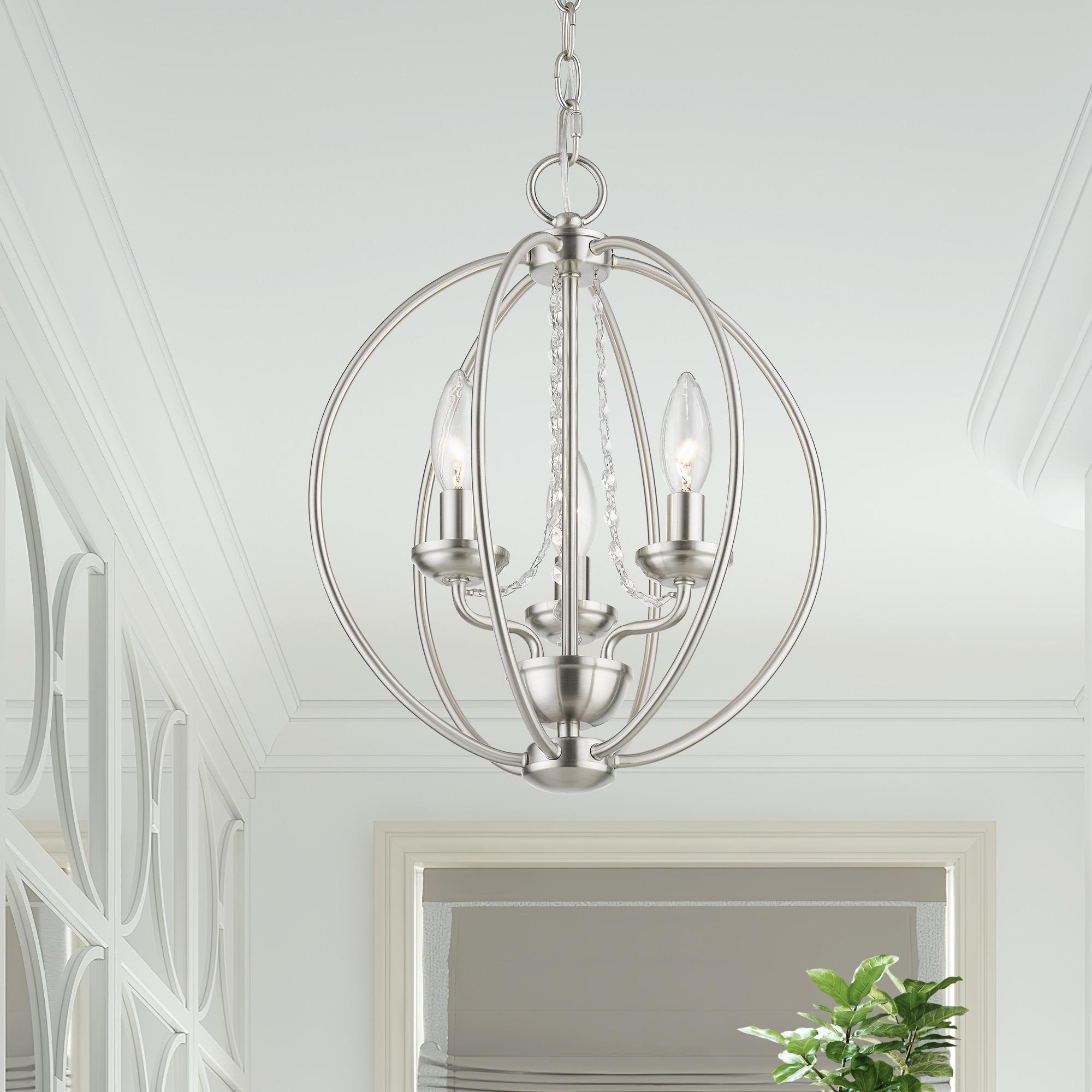 Delridge 12 in.  3-Light Brushed Nickel Globe Convertible Chandelier/Semi Flush with Clear Crystals