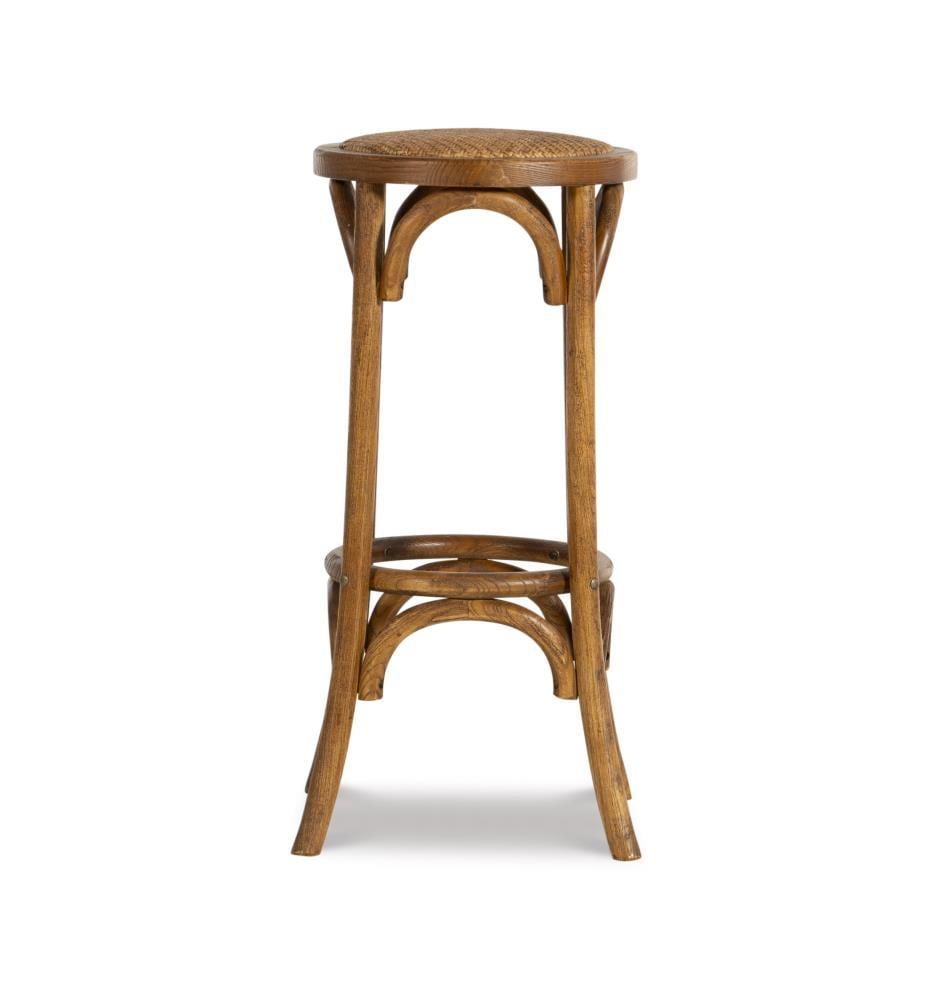 Dovecove Ferrera Solid Elm Wood Cane Rattan Seat Backless Stool