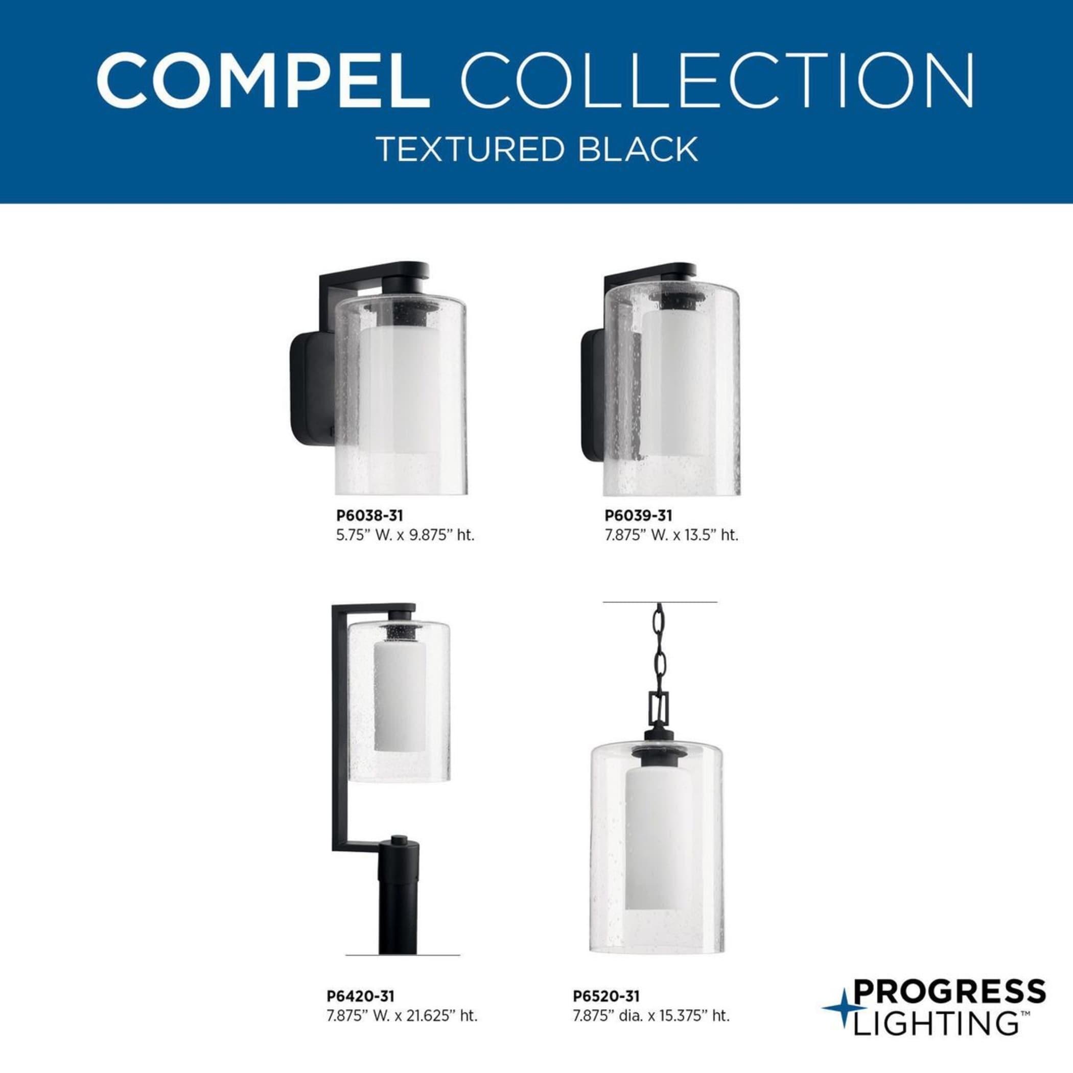 Progress Lighting Compel 1-Light Outdoor Wall Lantern, Black, Seeded Glass Shade