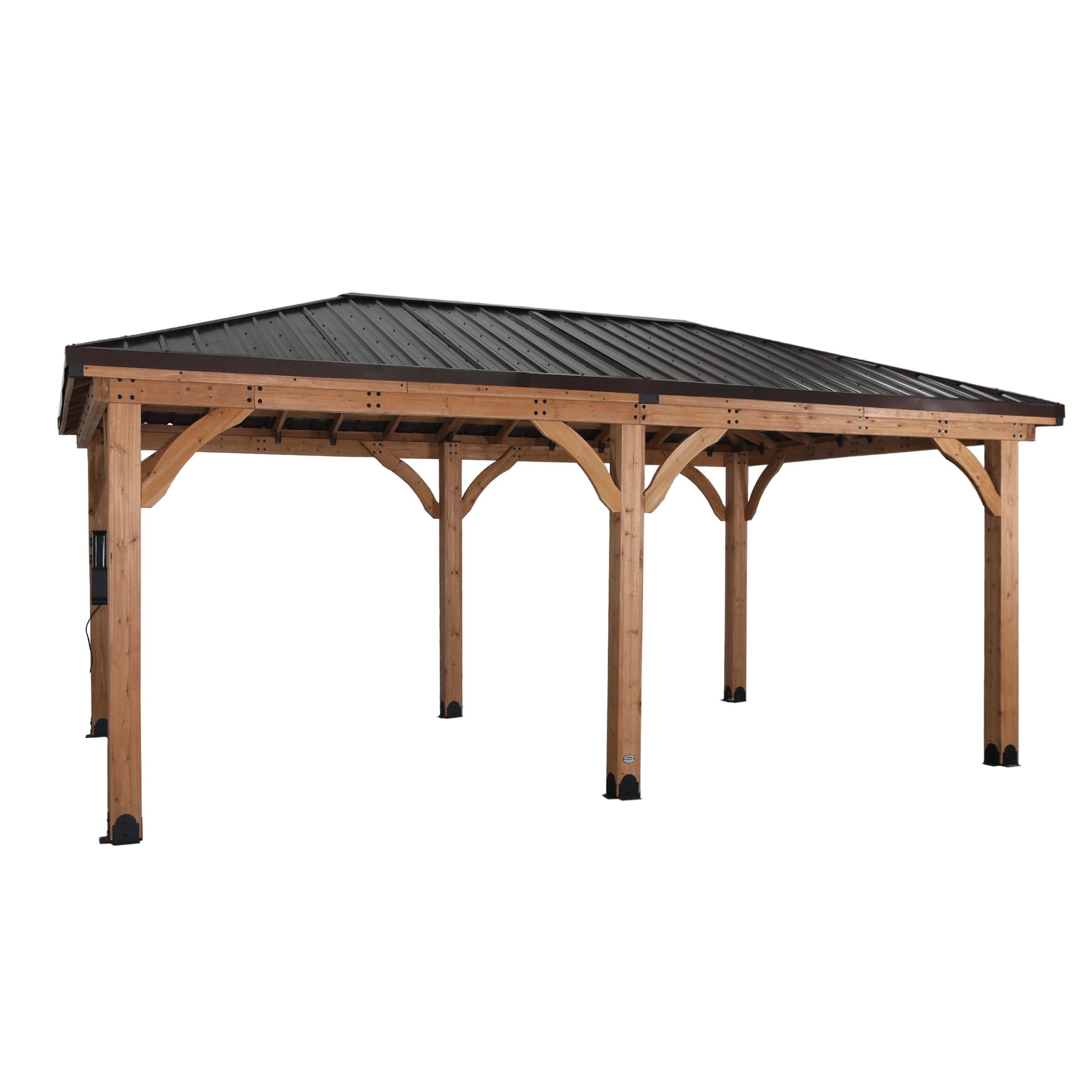 Backyard Discovery Barrington 20' x 12' Cedar Wood Gazebo, Galvanized Steel Roof, PowerPort