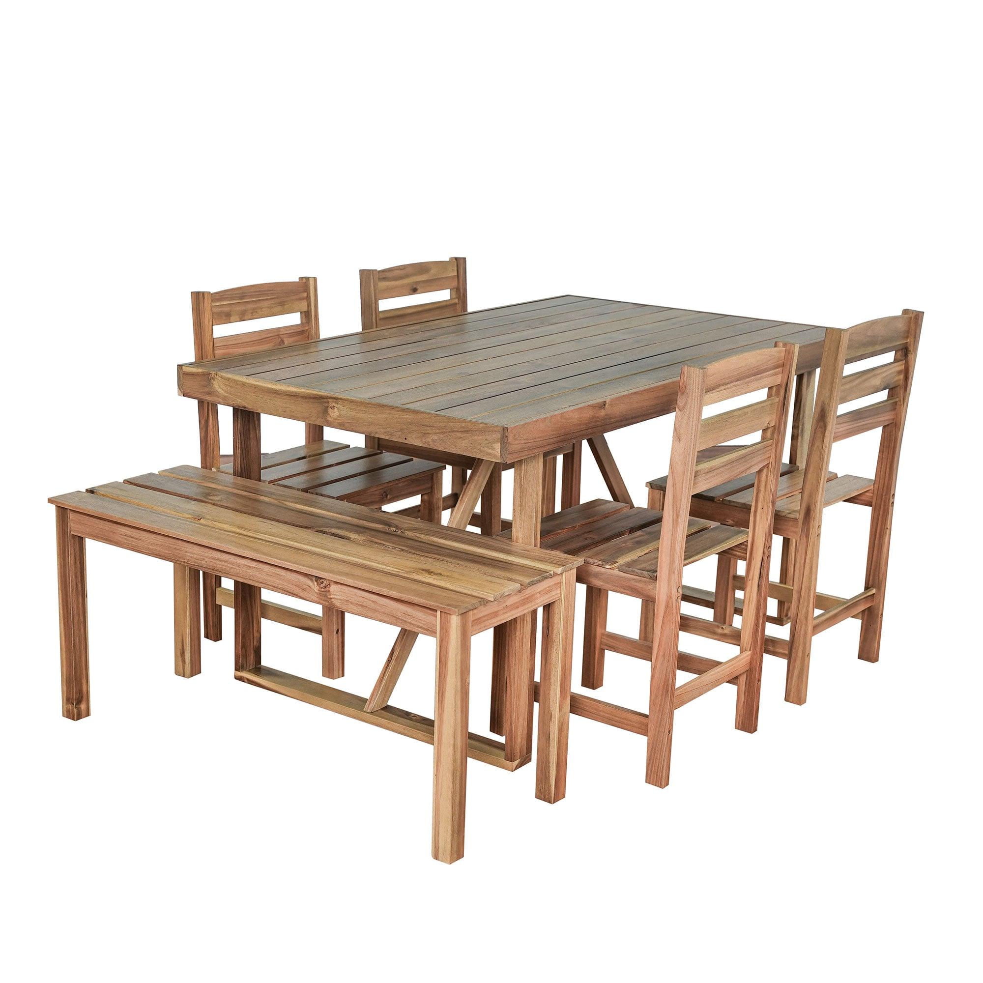 6pcs Outdoor Dining Sets, Patio Furniture Set Acacia Wood Table and Chair, Natural - ModernLuxe