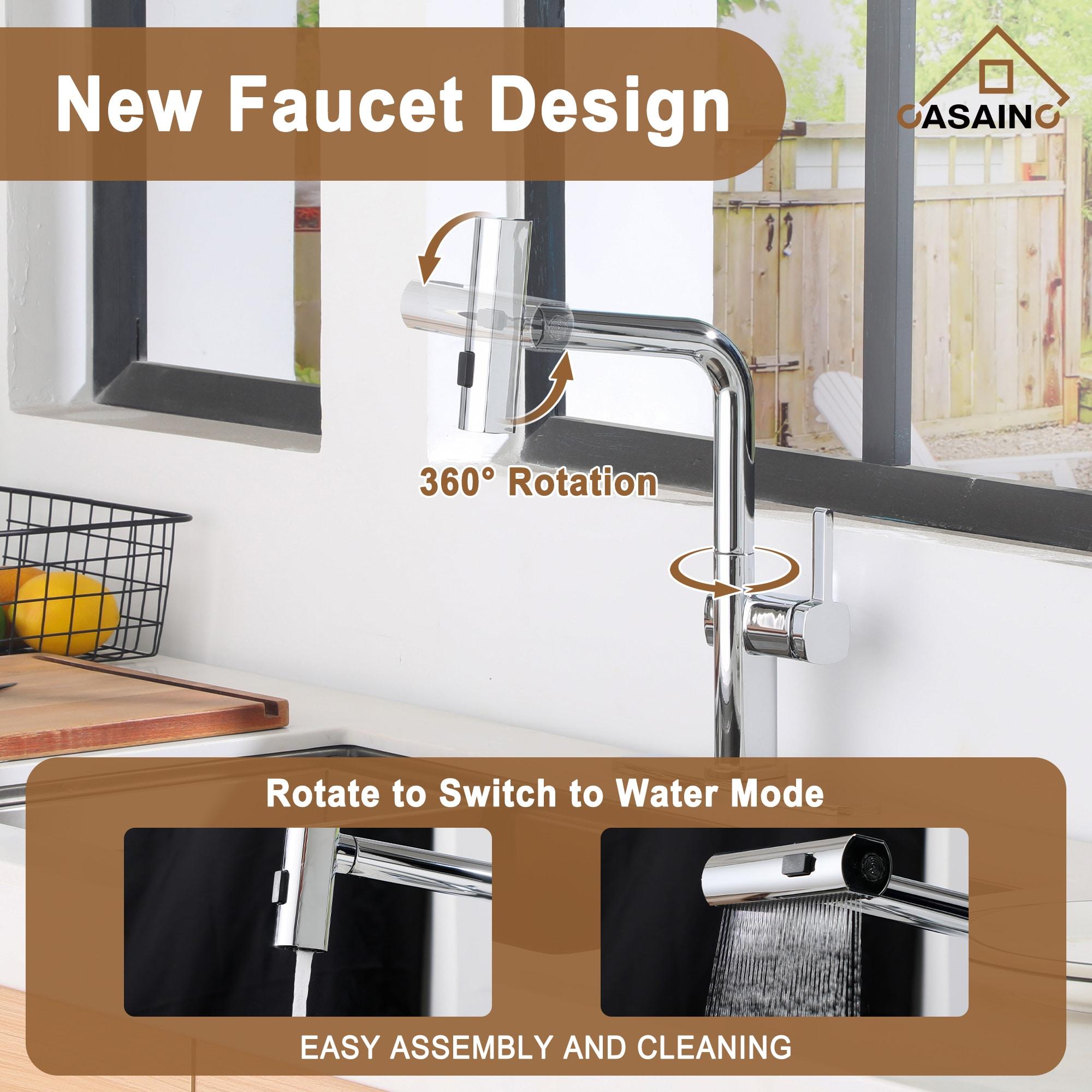 CASAINC 1.8 GPM Single-Handle Spring Pull-Down Kitchen Faucet Single Hole Faucet