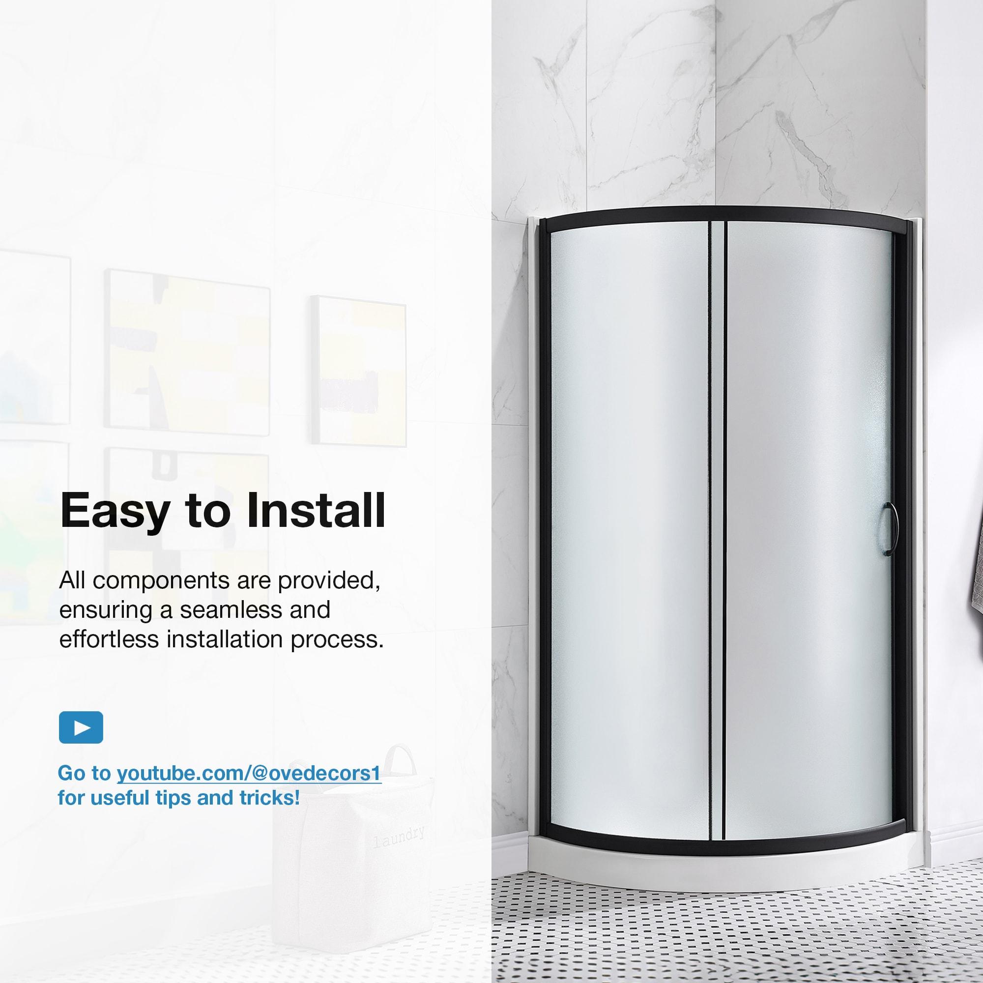 OVE Decors Breeze 33 in. Framed Round Shower Kit w/ Frosted Glass, Base, Wall