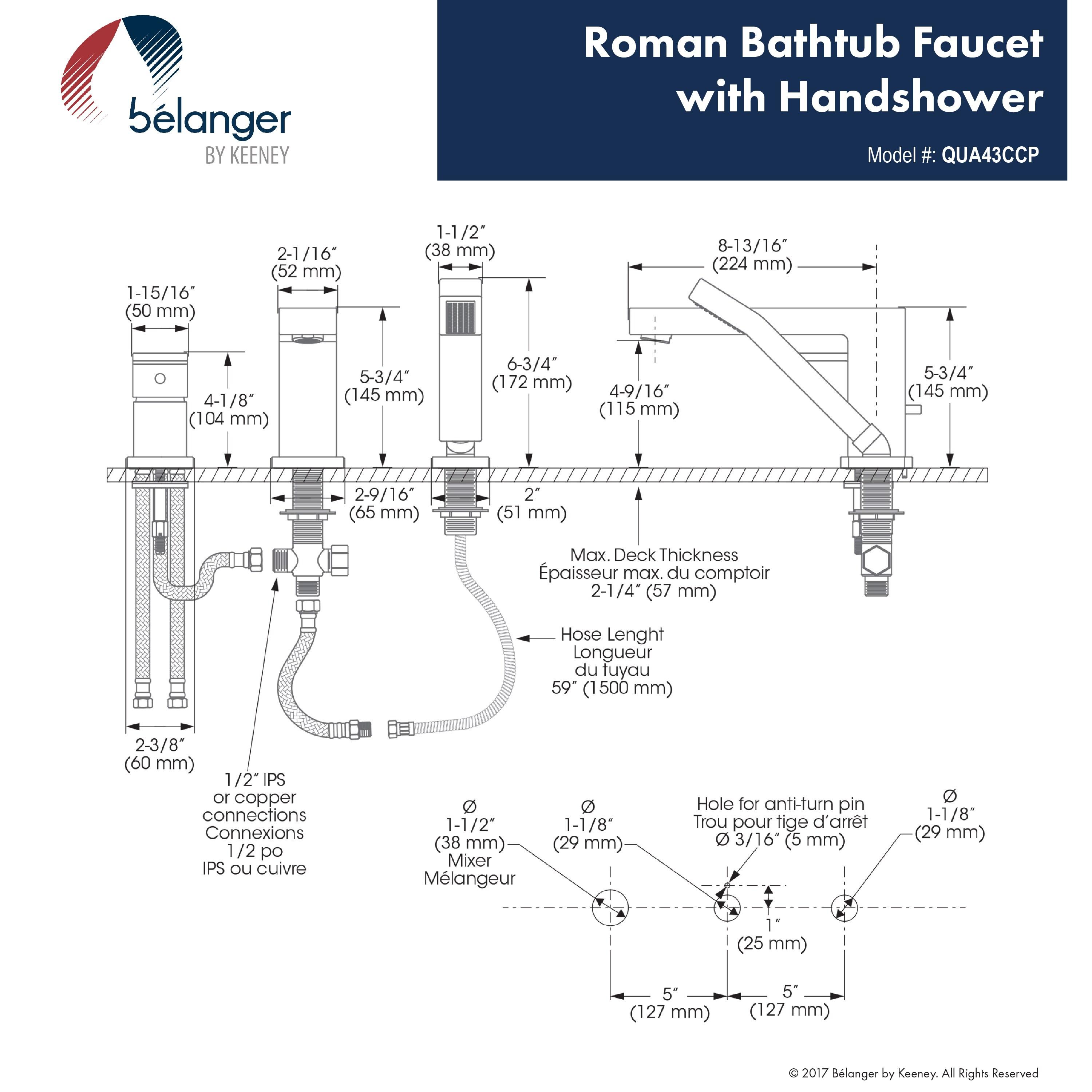 Quadrato Deck Tub Filler with Diverter
