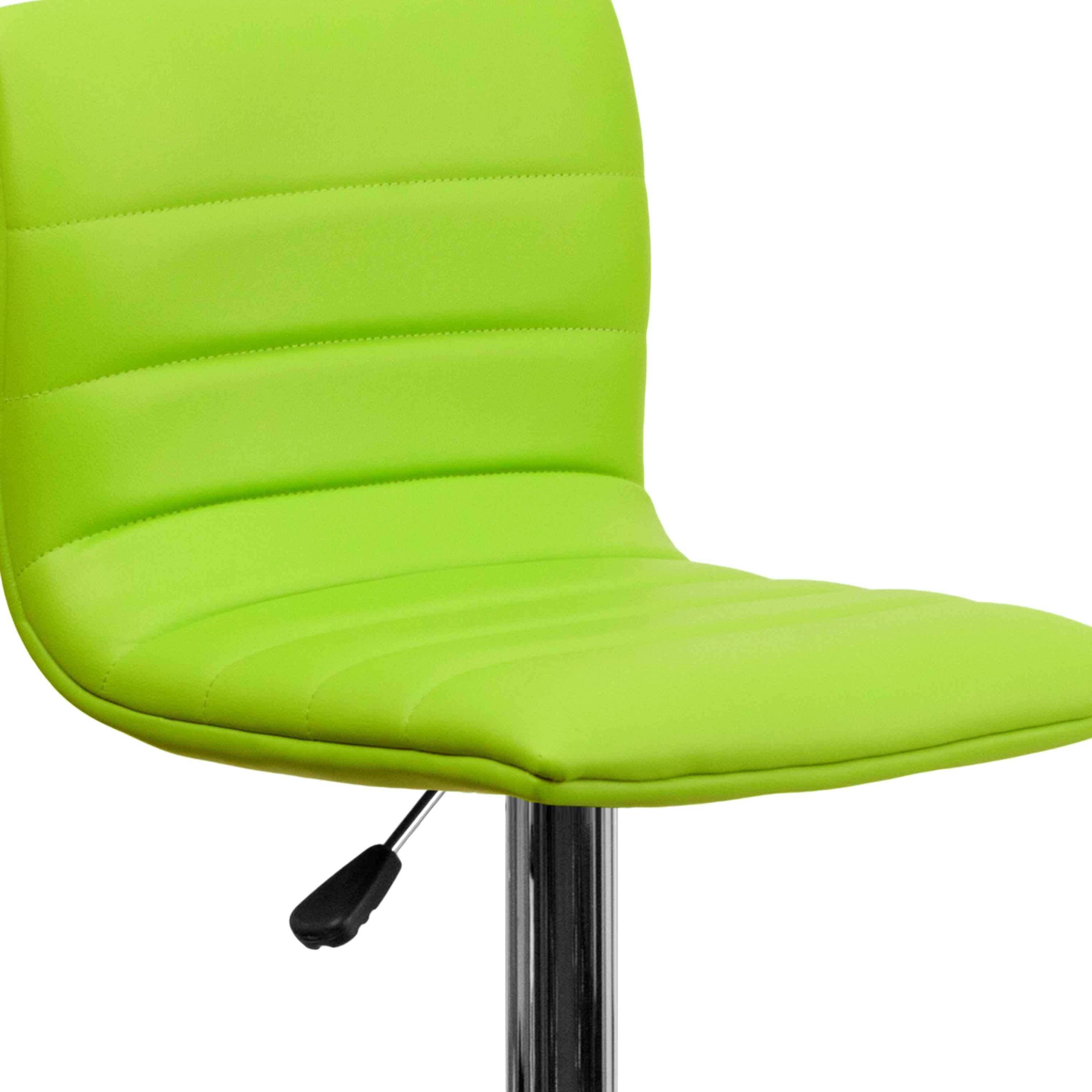 Flash Furniture Modern Green Vinyl Adjustable Bar Stool with Back, Counter Height Swivel Stool with Chrome Pedestal Base