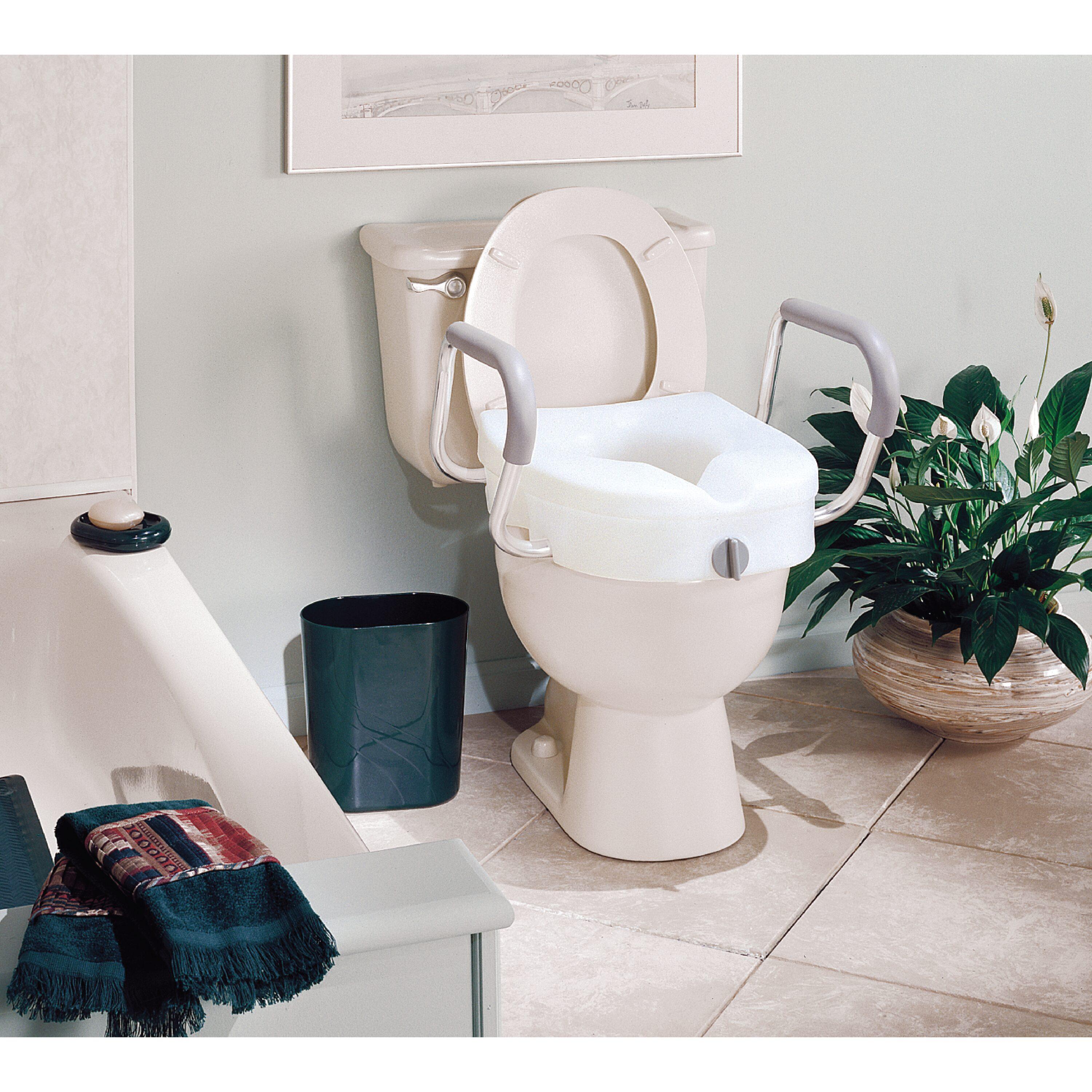 Carex E-Z Lock Raised with Armrests Toilet Seat - White