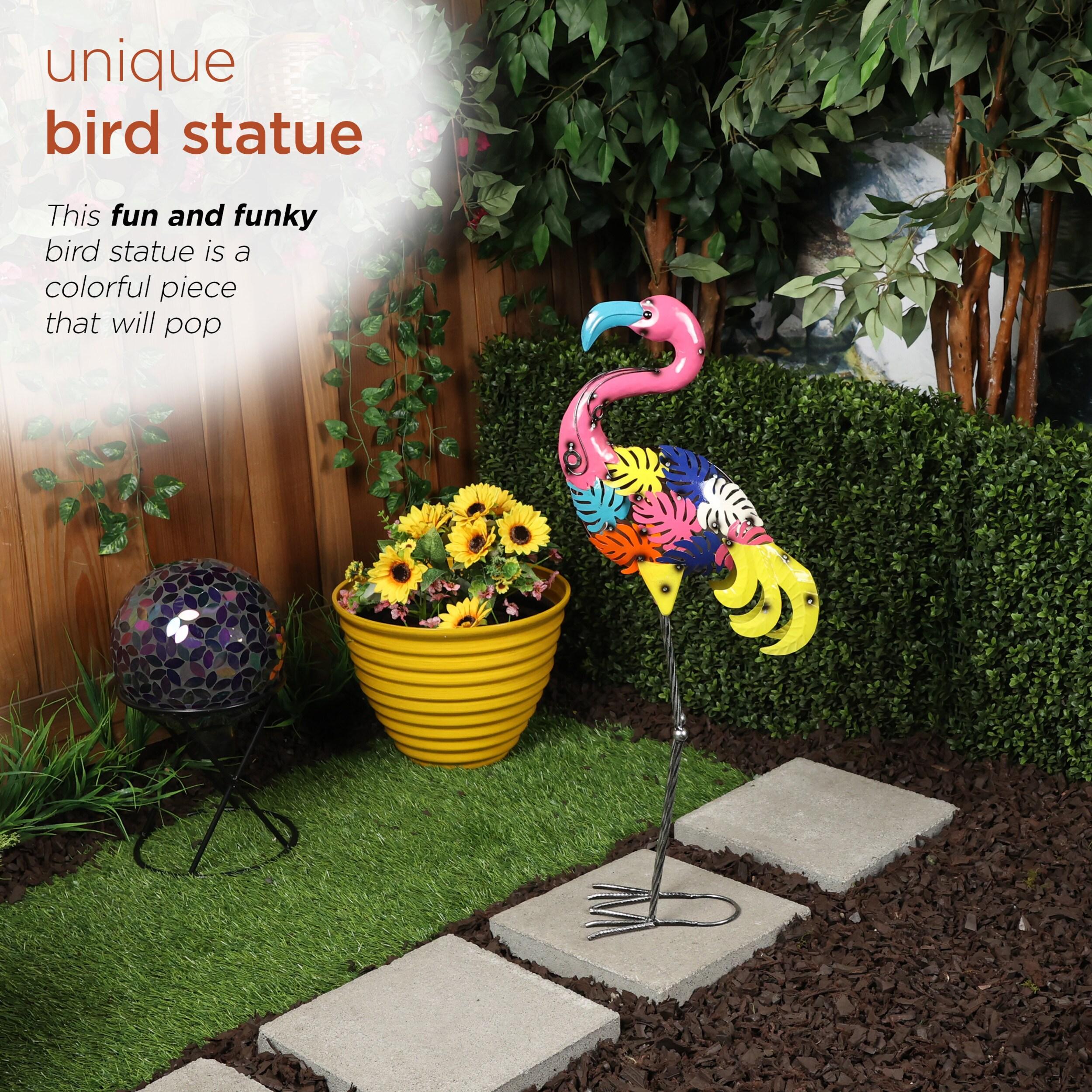Alpine Corporation Metal Colorful Flamingo with Leaves Decor