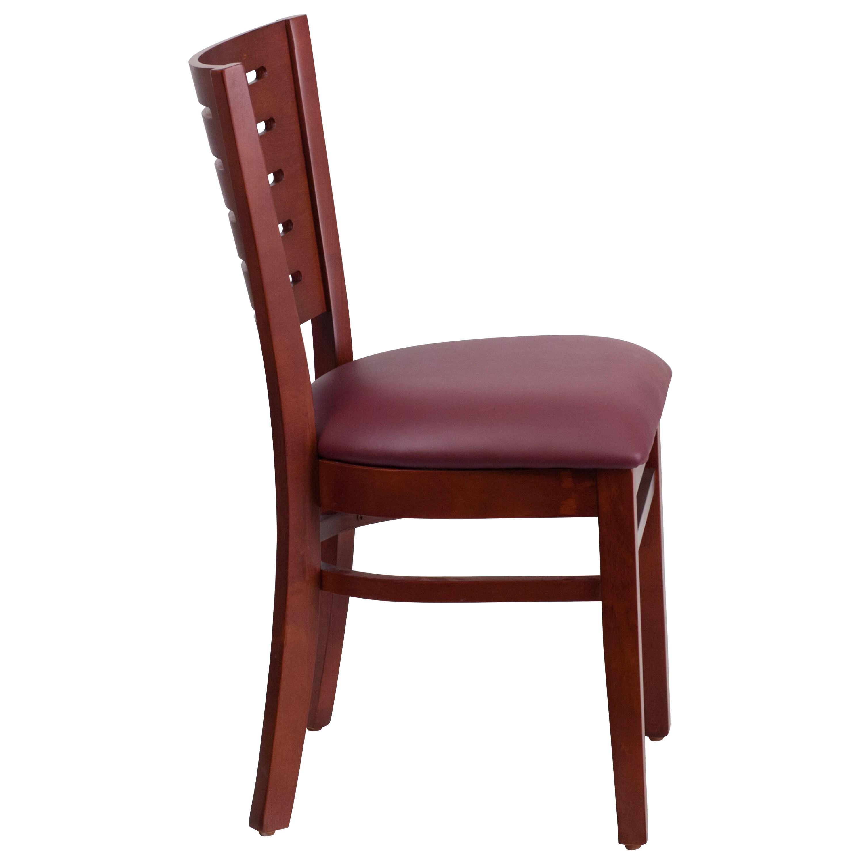 Flash Furniture Darby Series Slat Back Mahogany Wood Restaurant Chair - Burgundy Vinyl Seat