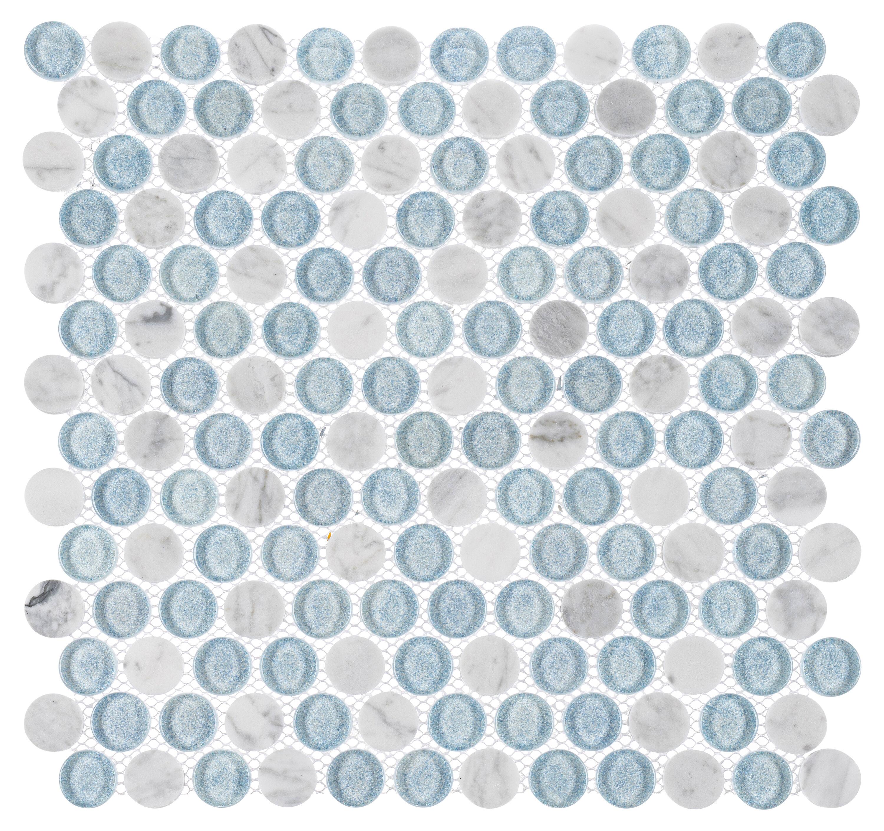 Space 3/4" Penny Round Glass & Natural Stone Mosaic Kitchen Backsplash, Bathroom, Shower, Wall and Floor Tile