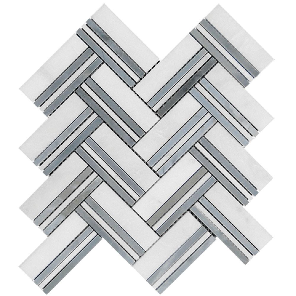 Apollo Tile   5 pack Blue and White 11.3-in. x 12-in. Herringbone Polished Marble Mosaic Tile (4.71 Sq ft/case)