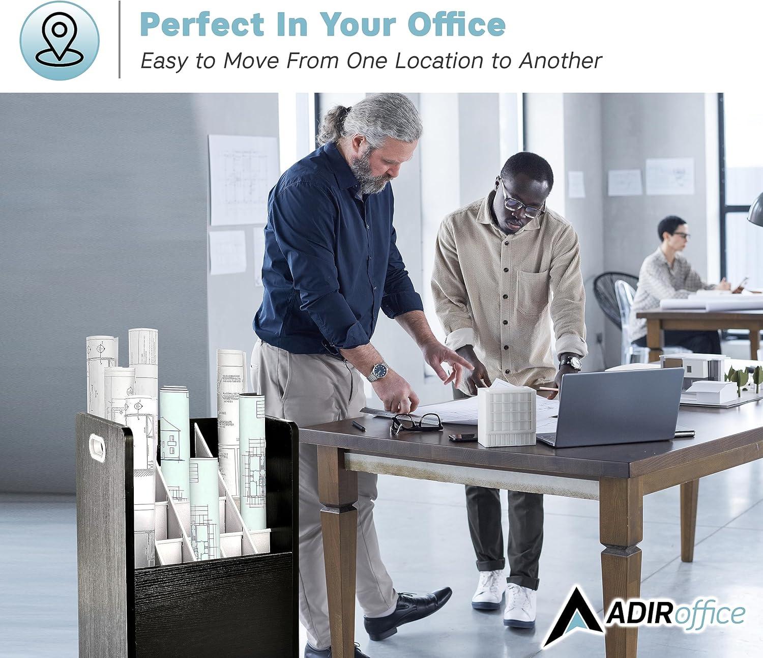 20-Slot Mobile Rolling Wood Blueprint Roll File Large Document Organizer