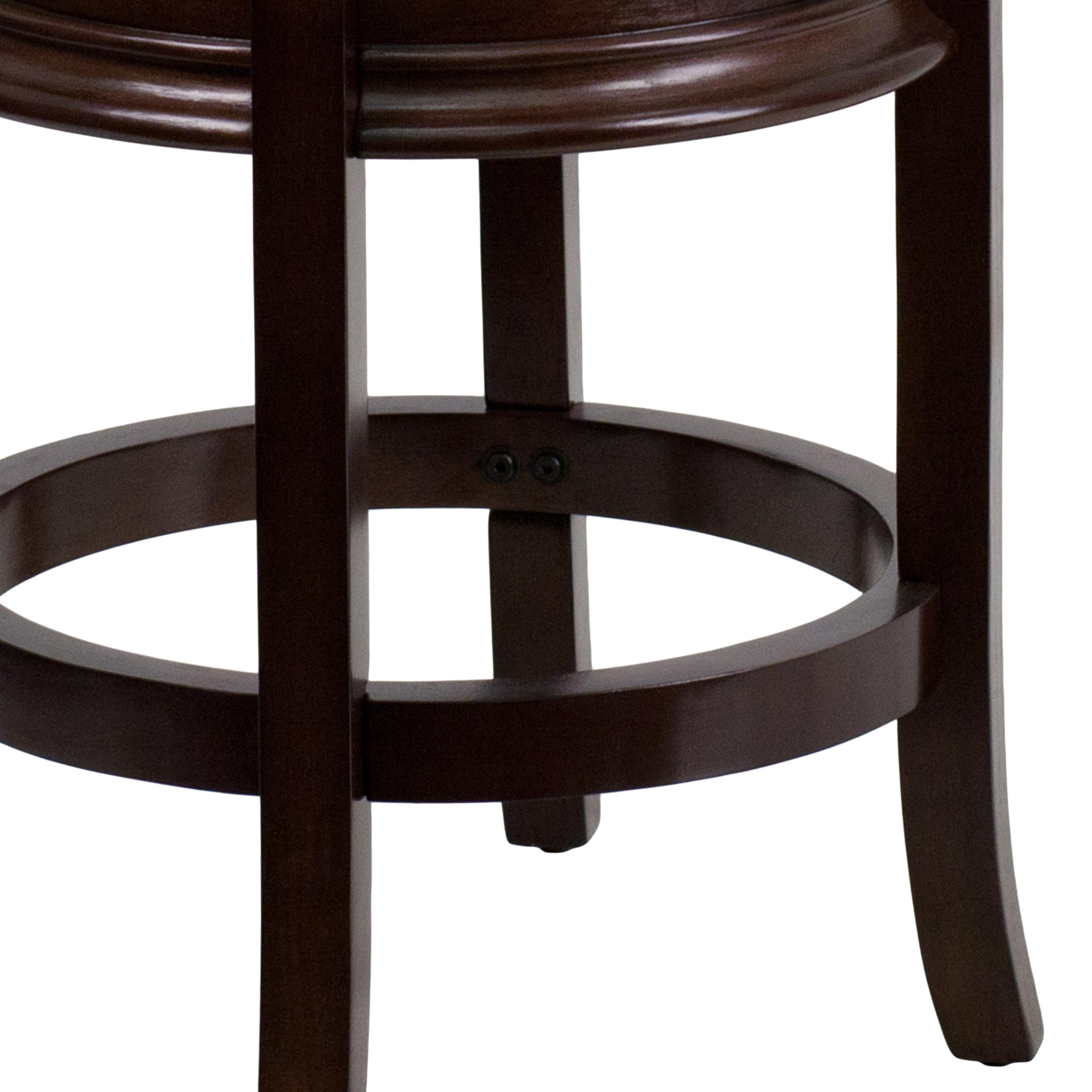 Flash Furniture 24'' High Backless Cappuccino Wood Counter Height Stool with Carved Apron and Black LeatherSoft Swivel Seat