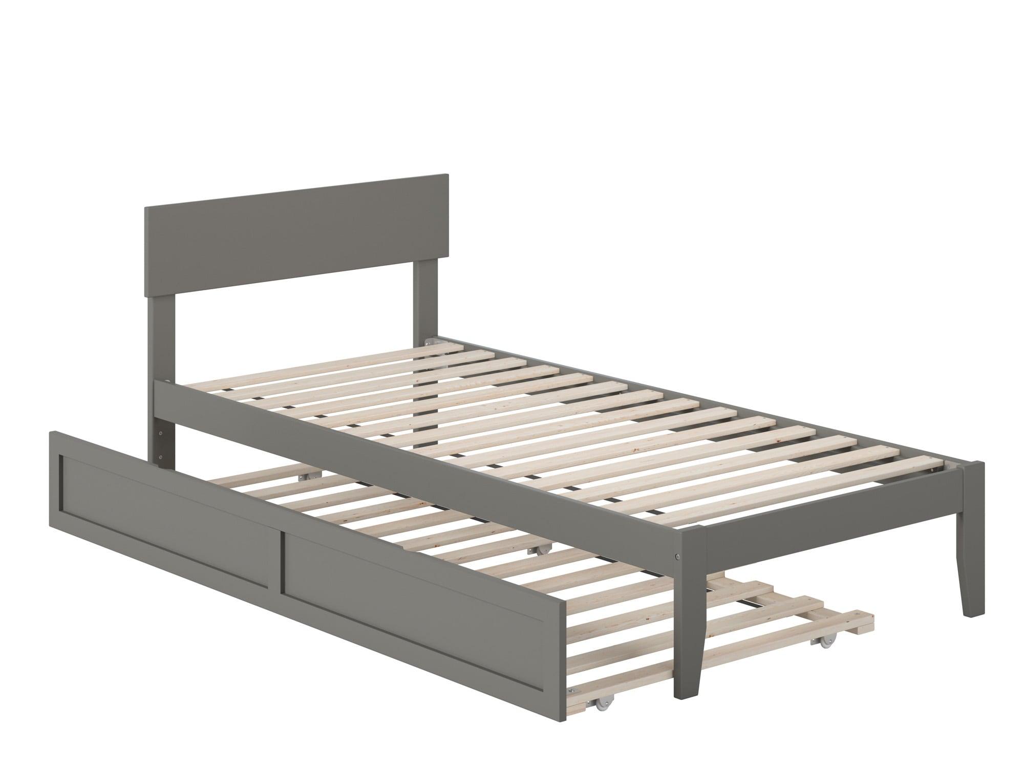 Grey Twin XL Platform Bed with Trundle and Wood Slats