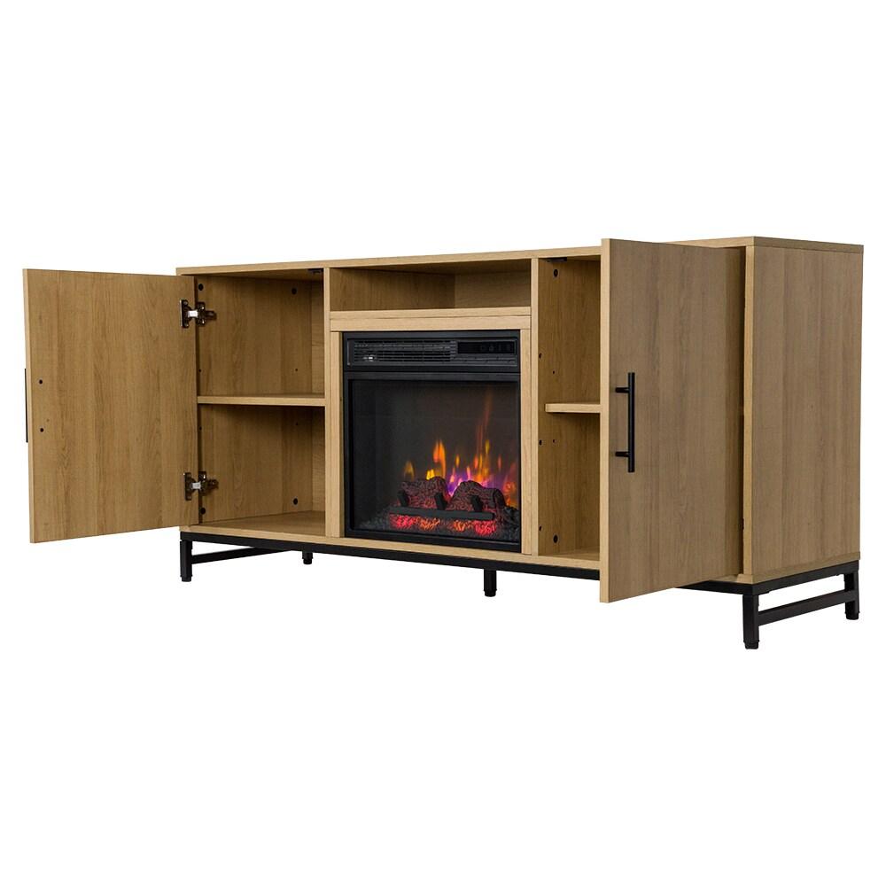 Modern Ember Rochester TV Stand, Entertainment Center, TVs up to 60", 2 Cabinets, 3 Shelves, with 18" Electric Fireplace