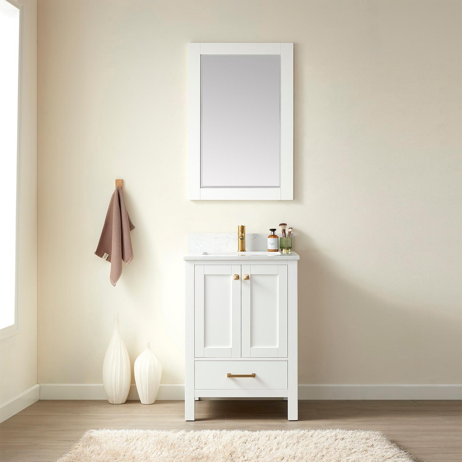Shannon 24" Single Sink Bathroom Vanity White Stone Top in White No Mirror