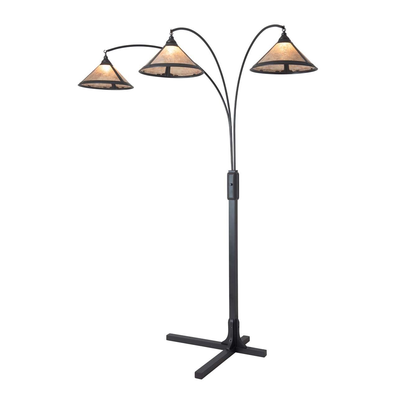 Natural Mica 3 Light Arc Floor Lamp - 86", Charcoal Gray Wood, Gunmetal & Silver Mineral Mica, Dimmer Switch, X-base