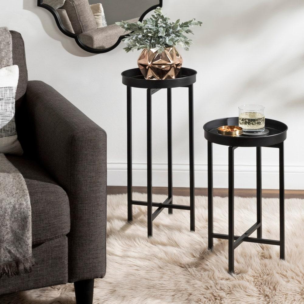 Kate and Laurel Celia Round Metal Nesting Table, 2 Piece, Black
