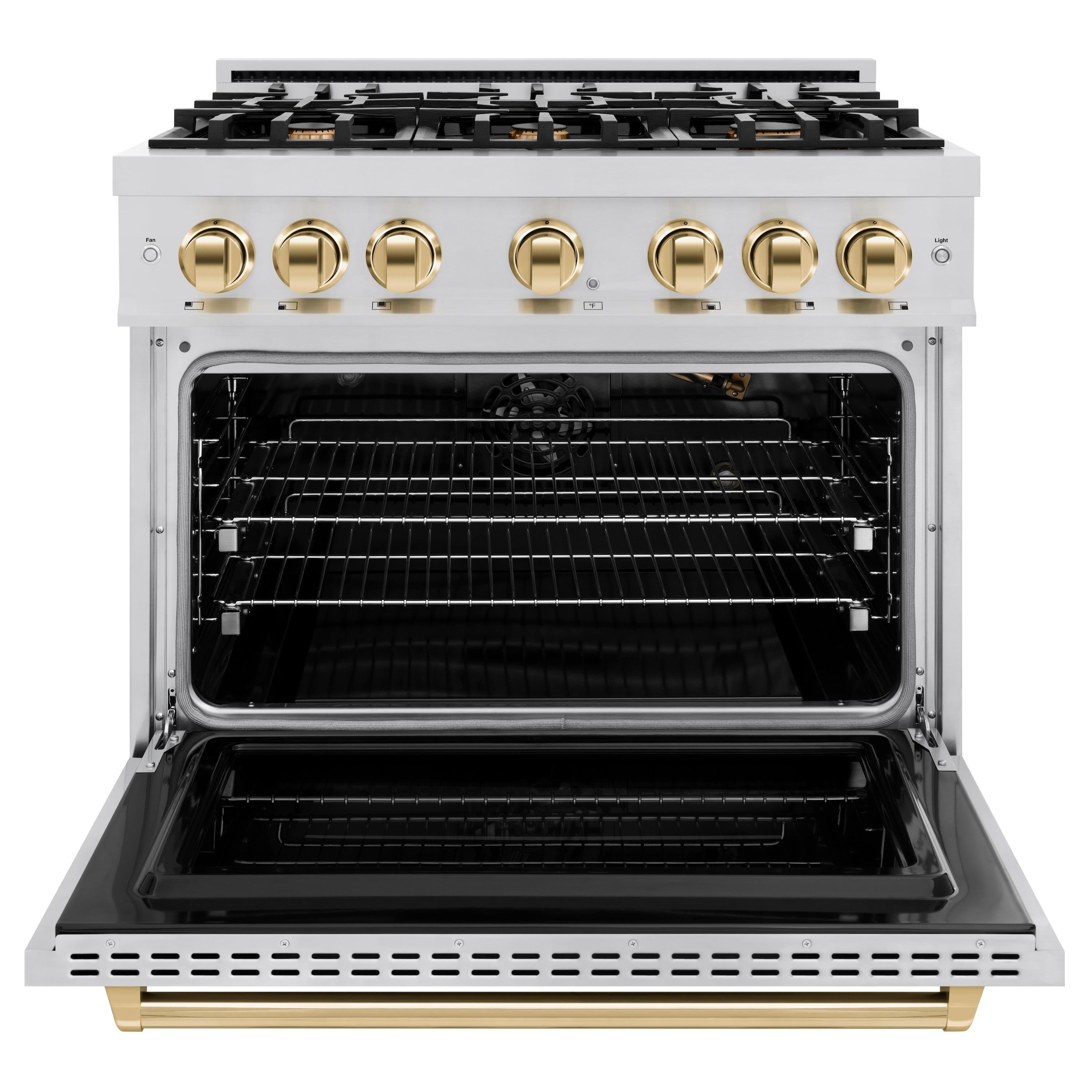 ZLINE CGRZ-36-G ZLINE Autograph Edition 36 in. 5.2 cu. ft. Classic Gas Range W/ 6 Burner Cooktop & Convection Gas Oven in Stainless Steel & Champagne Bronze Accents (CGRZ-36-CB)