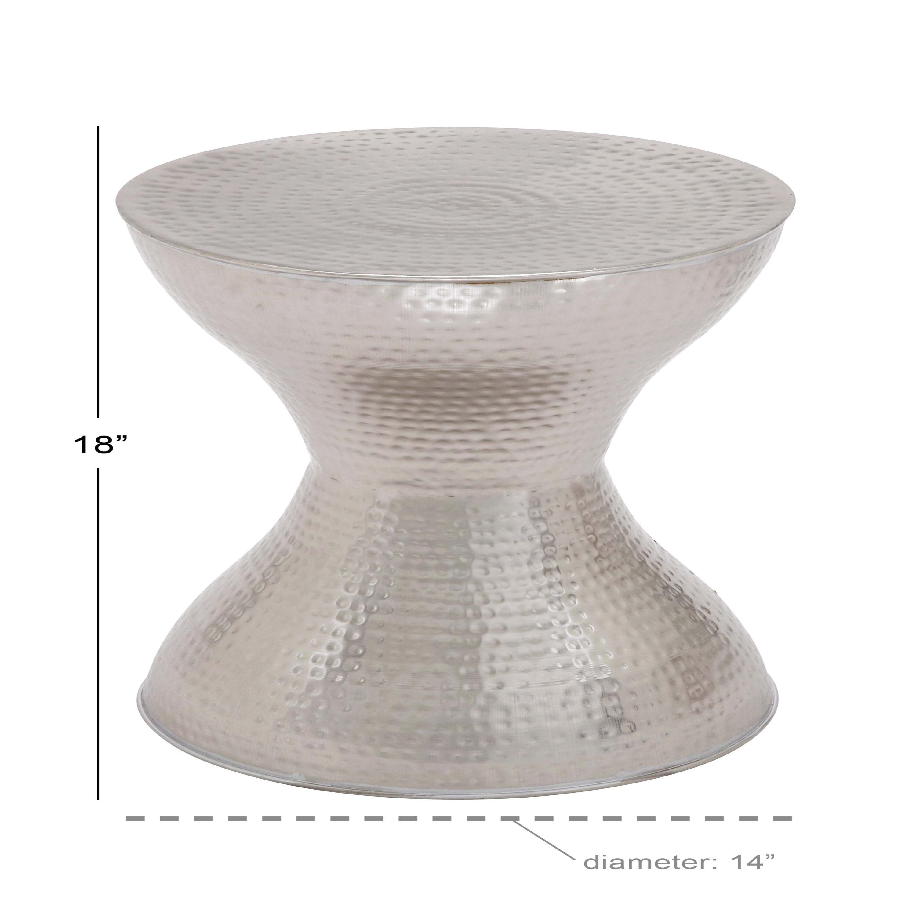 Modern Hourglass Hammered Metal Accent Table Silver - Olivia & May: Industrial Style, Iron Frame, No Assembly Required