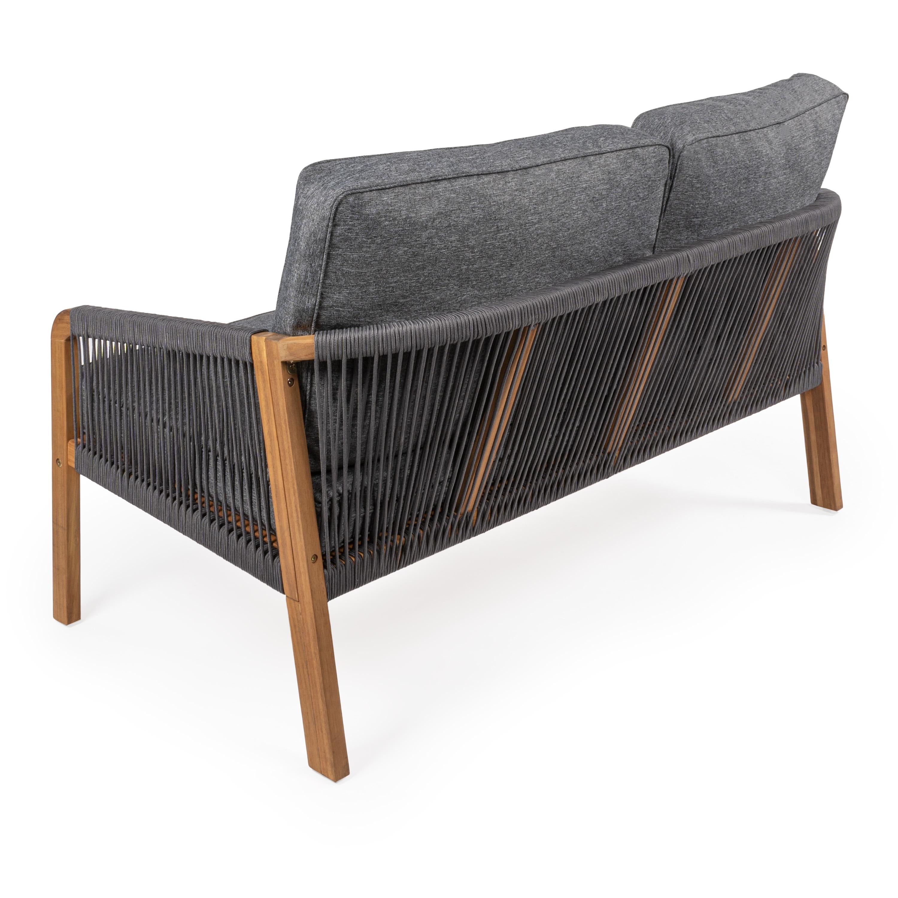 Arwen Modern Bohemian Roped Acacia Wood Outdoor Loveseat with Cushions, Gray/Teak Brown - JONATHAN Y