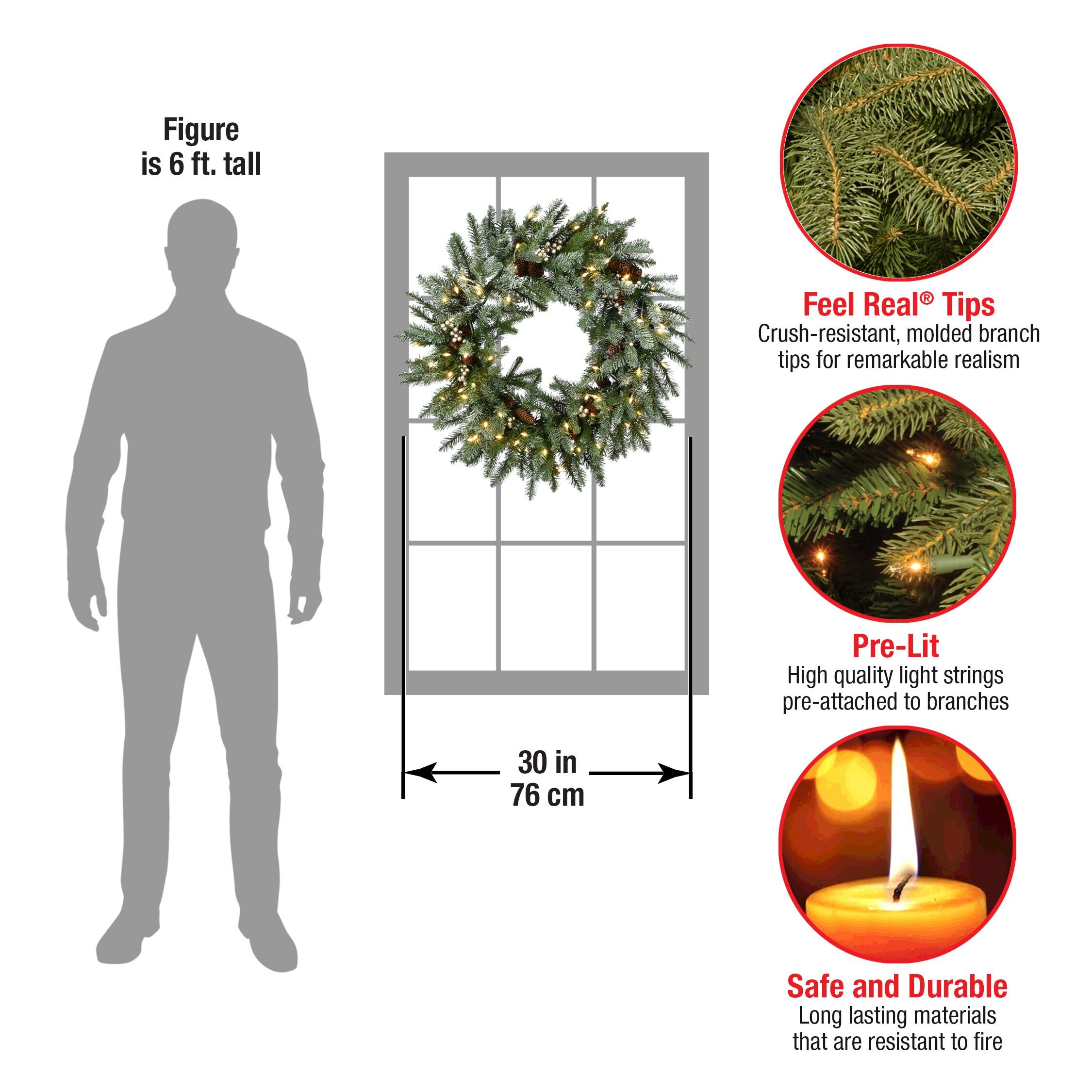 30" Prelit LED Snowy Morgan Spruce Wreath Twinkly Lights - National Tree Company