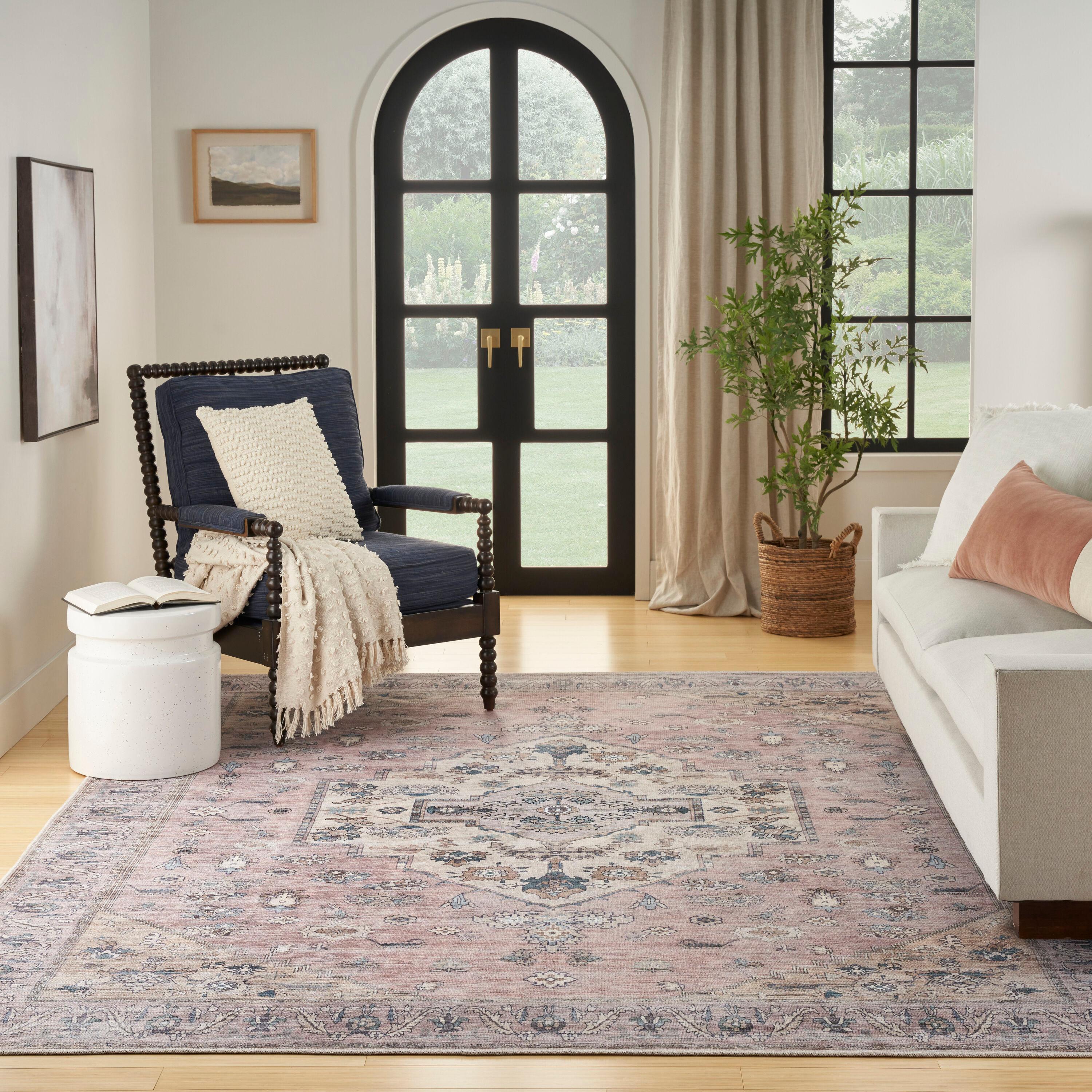 Nourison Washable Brilliance Medallion Indoor Rug Blush 5'3" x 7'3"