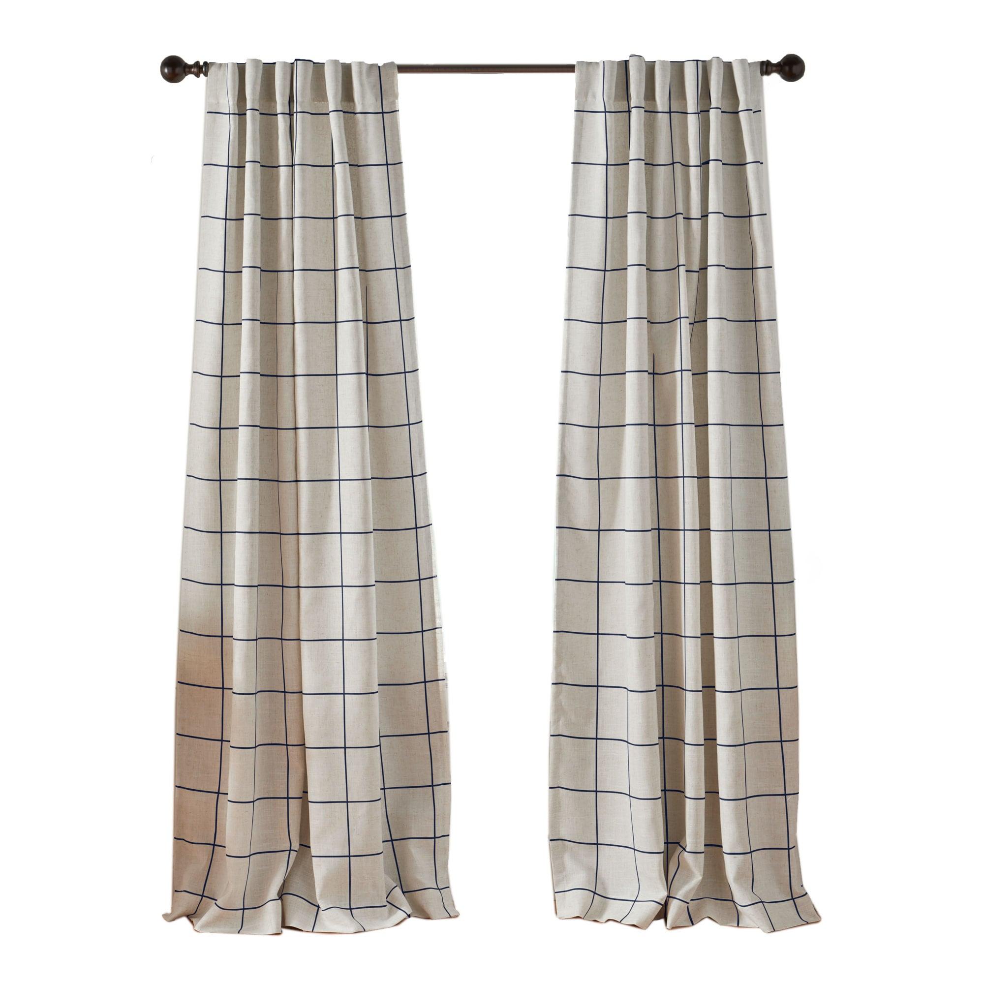 Brighton Windowpane Plaid Lined Room Darkening Single Window Curtain Panel  - 52" x 84" - Indigo - Elrene Home Fashions