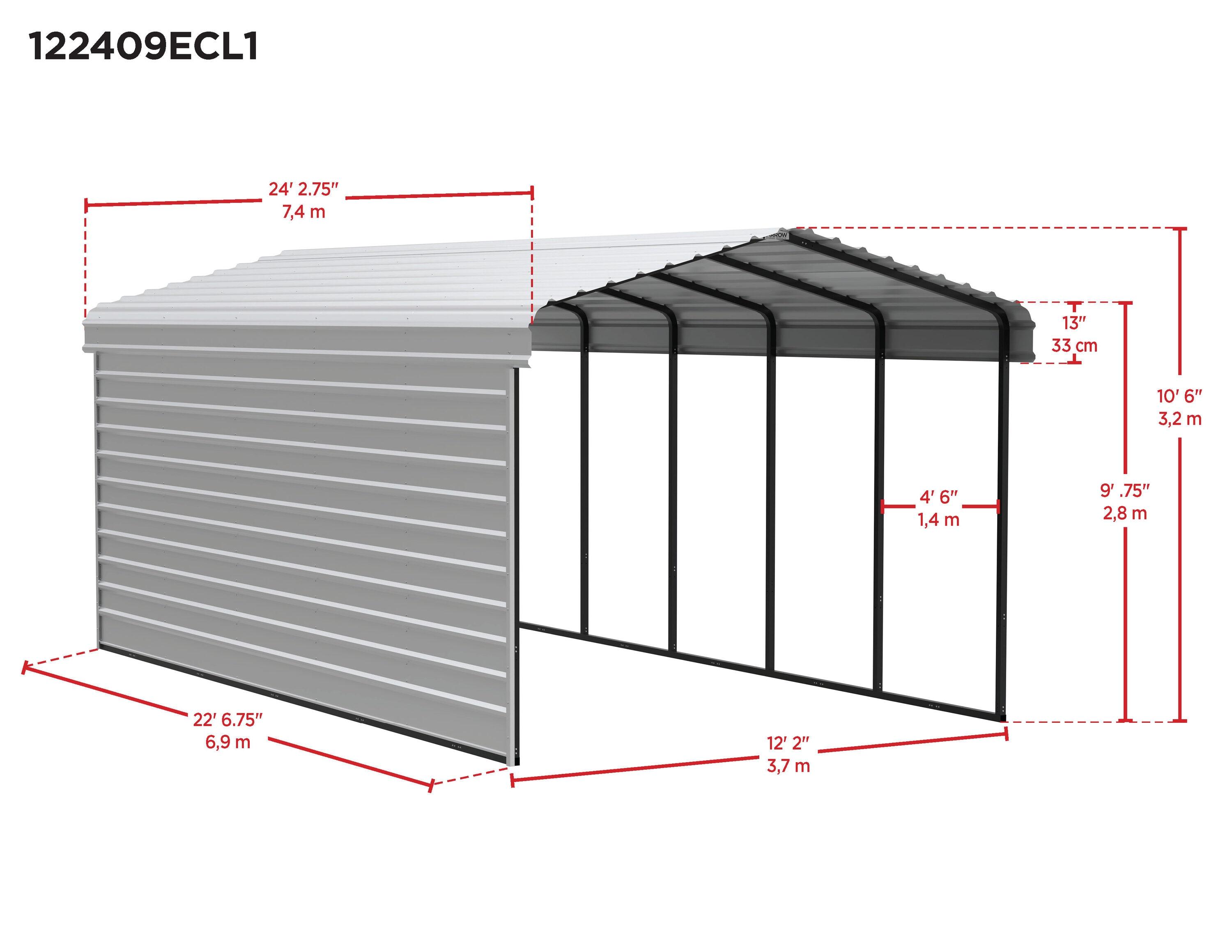 Arrow 24 x 12 ft Eggshell Carport with 1-sided Enclosure