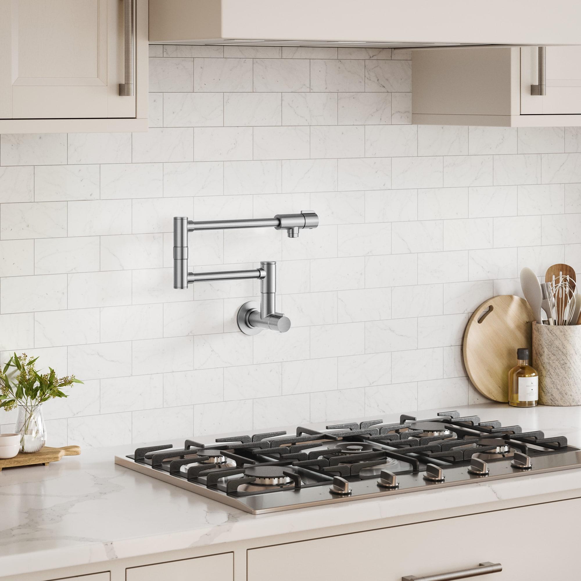 KRAUS Bolden 2 Handle Pot Filler Faucet With Retractable Arm, Wall Mount Kitchen Faucet, Pot Filler For Over Stove