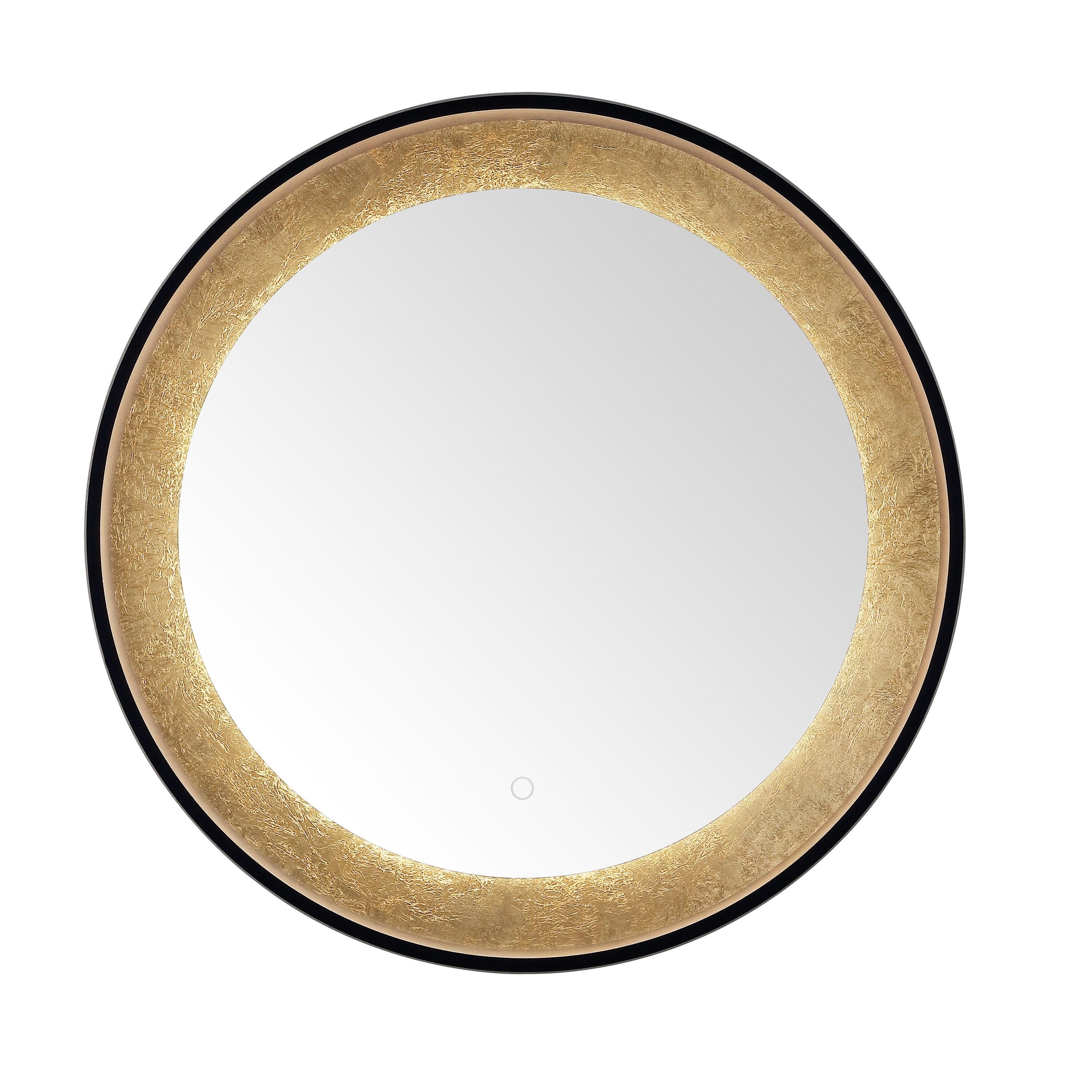 SAFAVIEH Erdem 30 Inch Aluminum Led Mirror, Black/Gold Leaf