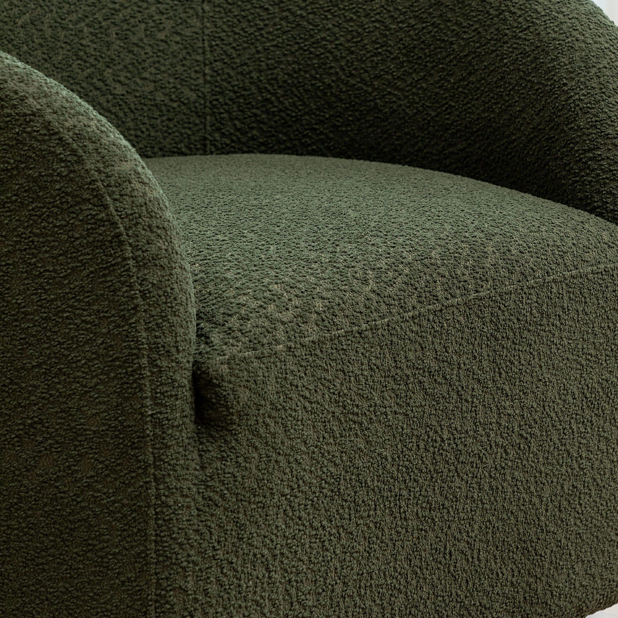 32" Wide Boucle Upholstered Swivel Barrel Chair Green - Kinwell: Mid-Century Modern, No Assembly Required