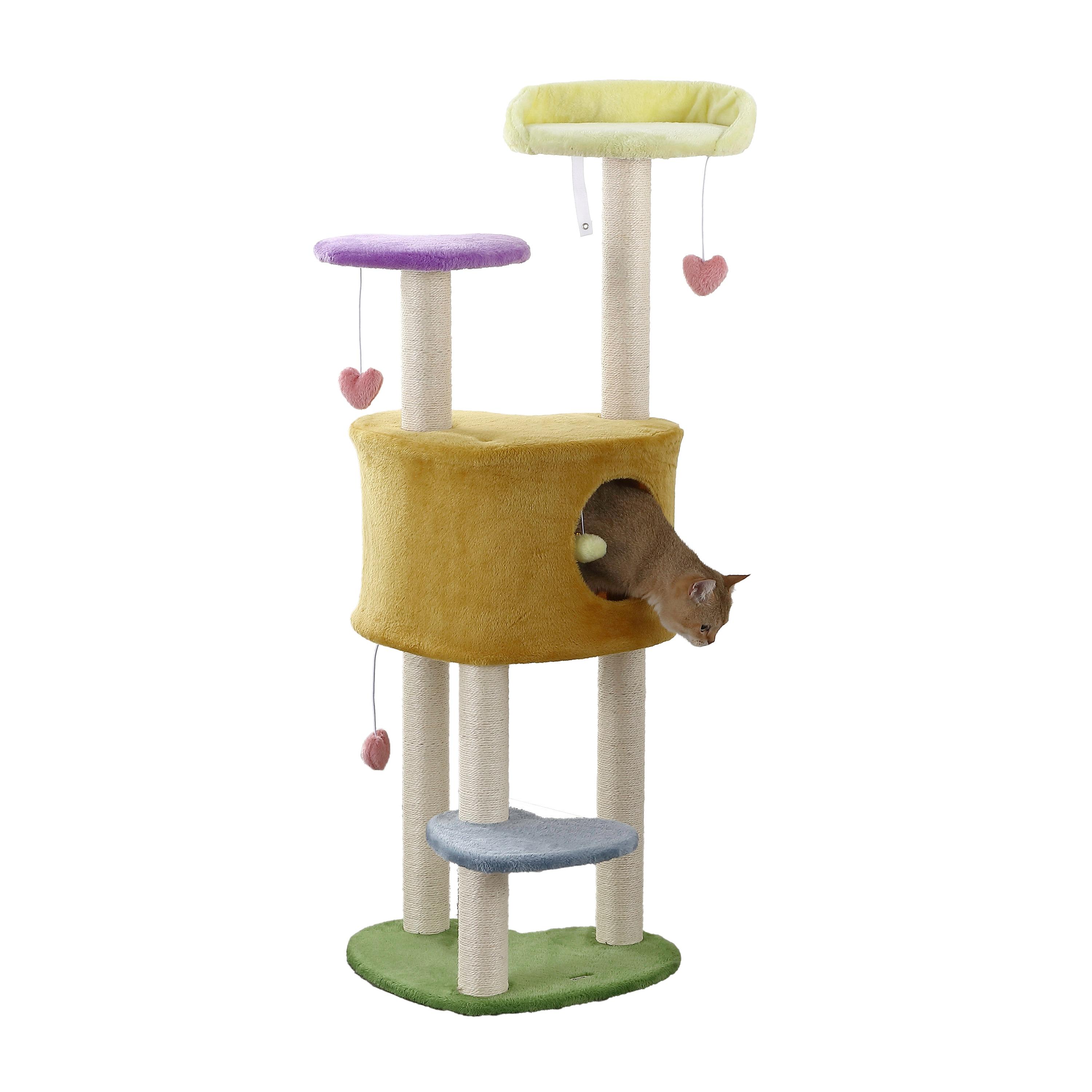 Aisling 51" 4-Tier Modern Sisal Heart Cat Tree with Scratching Posts, Napping Perch, and Dangling Toys, Multi