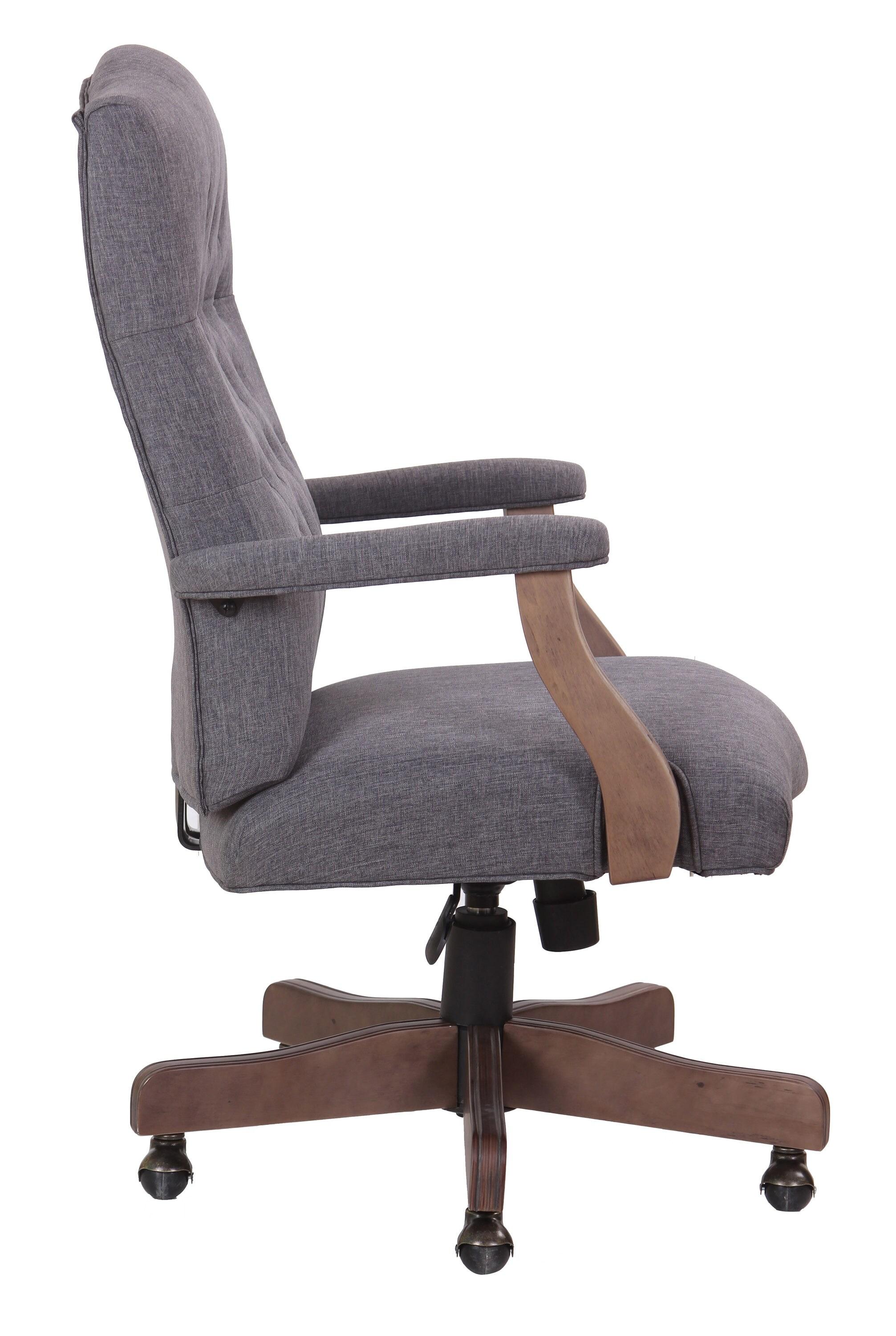 Traditional Executive Chair Slate Gray - Boss Office Products: Driftwood Base, Brass Castors, Pneumatic Lift