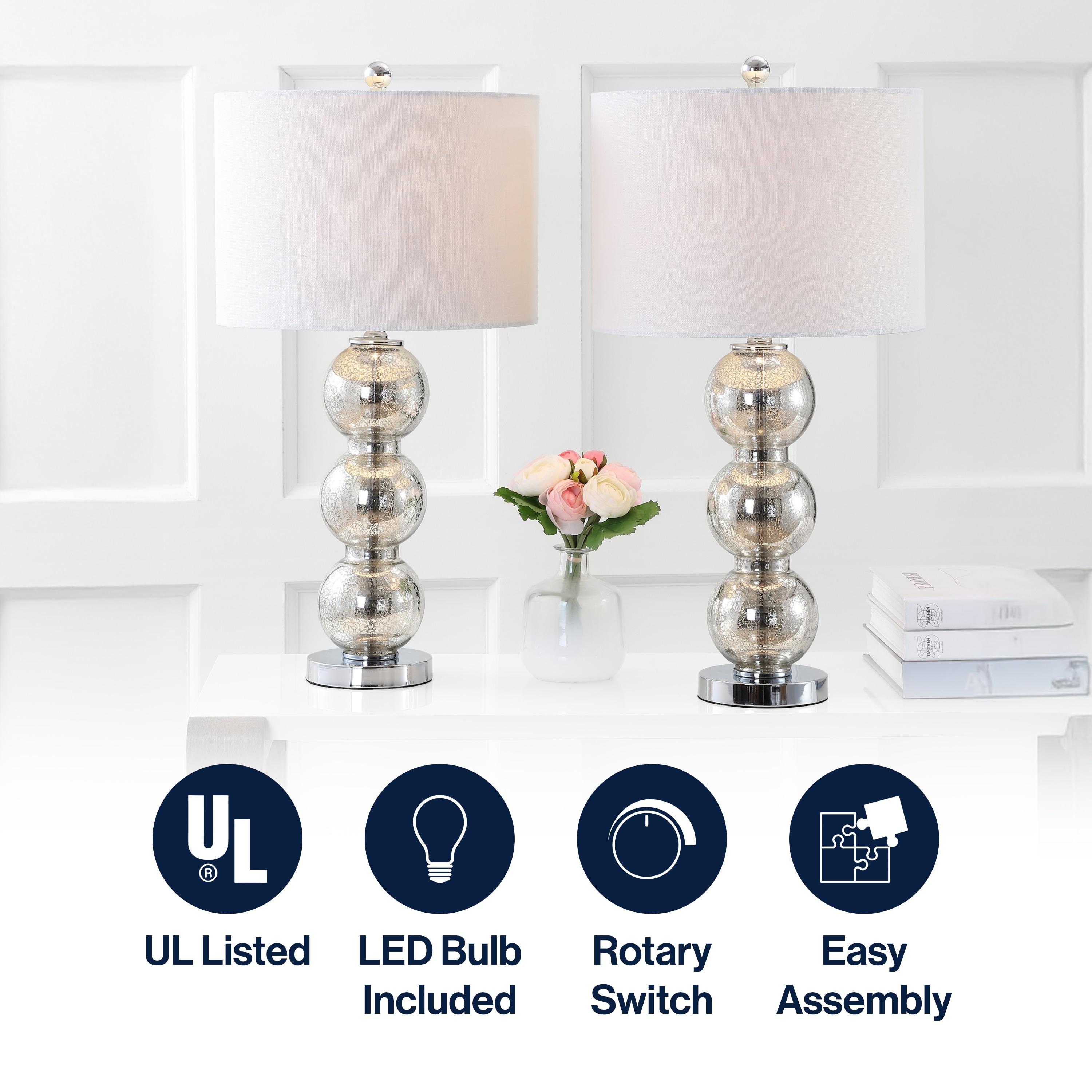 Rosdorf Park Led Table Lamps Set Of 2 - Contemporary Triple Glass Sphere Design, Mercury Silver/Chrome Finish