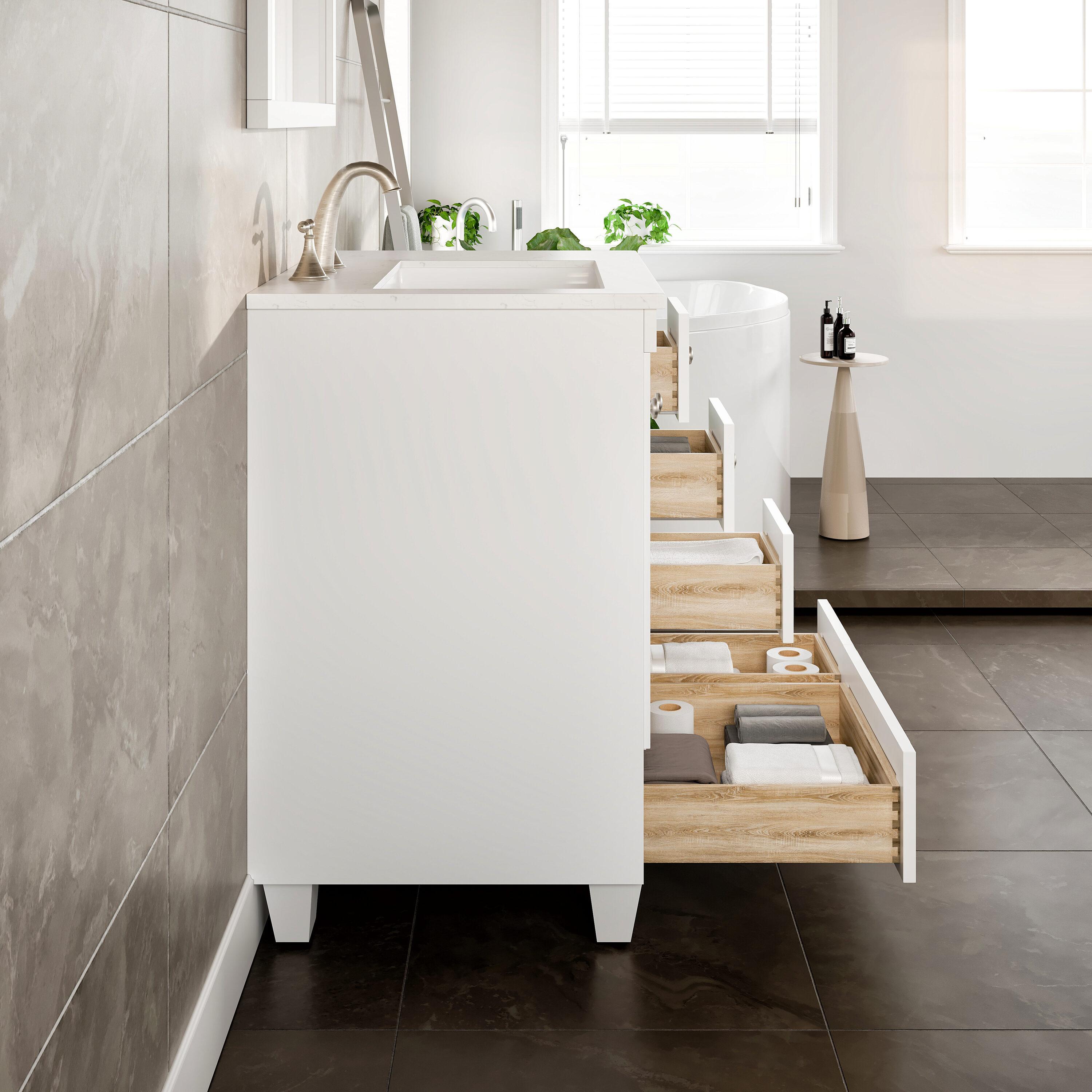 Eviva Happy 28"W x 18"D White Bathroom Vanity with White Carrara Quartz Vanity Top and Rectangular Undermount Sink